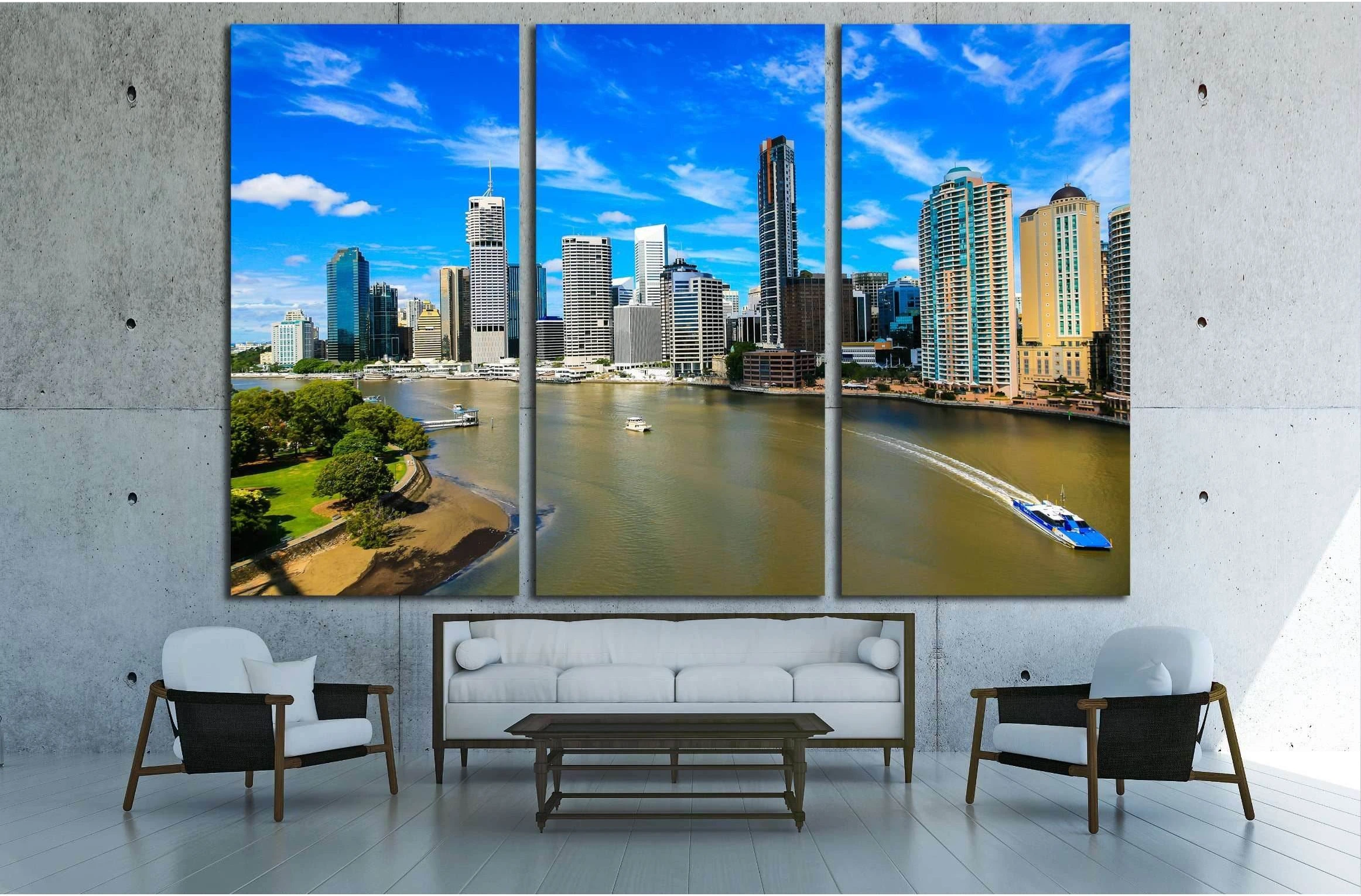 Brisbane River and City №3008 Ready to Hang Canvas Print - Zellart Canvas Prints ALL_Products, s-3008