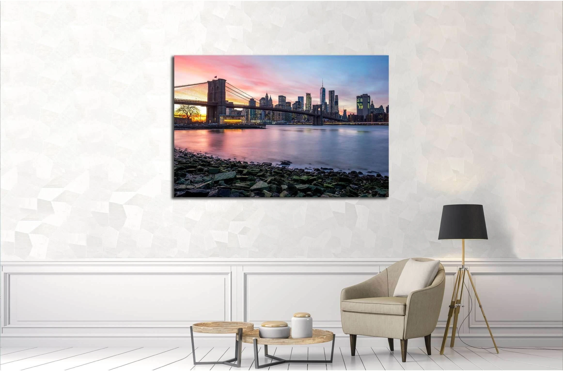 Brooklyn Bridge and Downtown Manhattan view from Brooklyn Bridge Park at sunset №2941 Ready to Hang Canvas Print - Zellart Canvas Prints 0_NY_ART, ALL_Products, s-2941