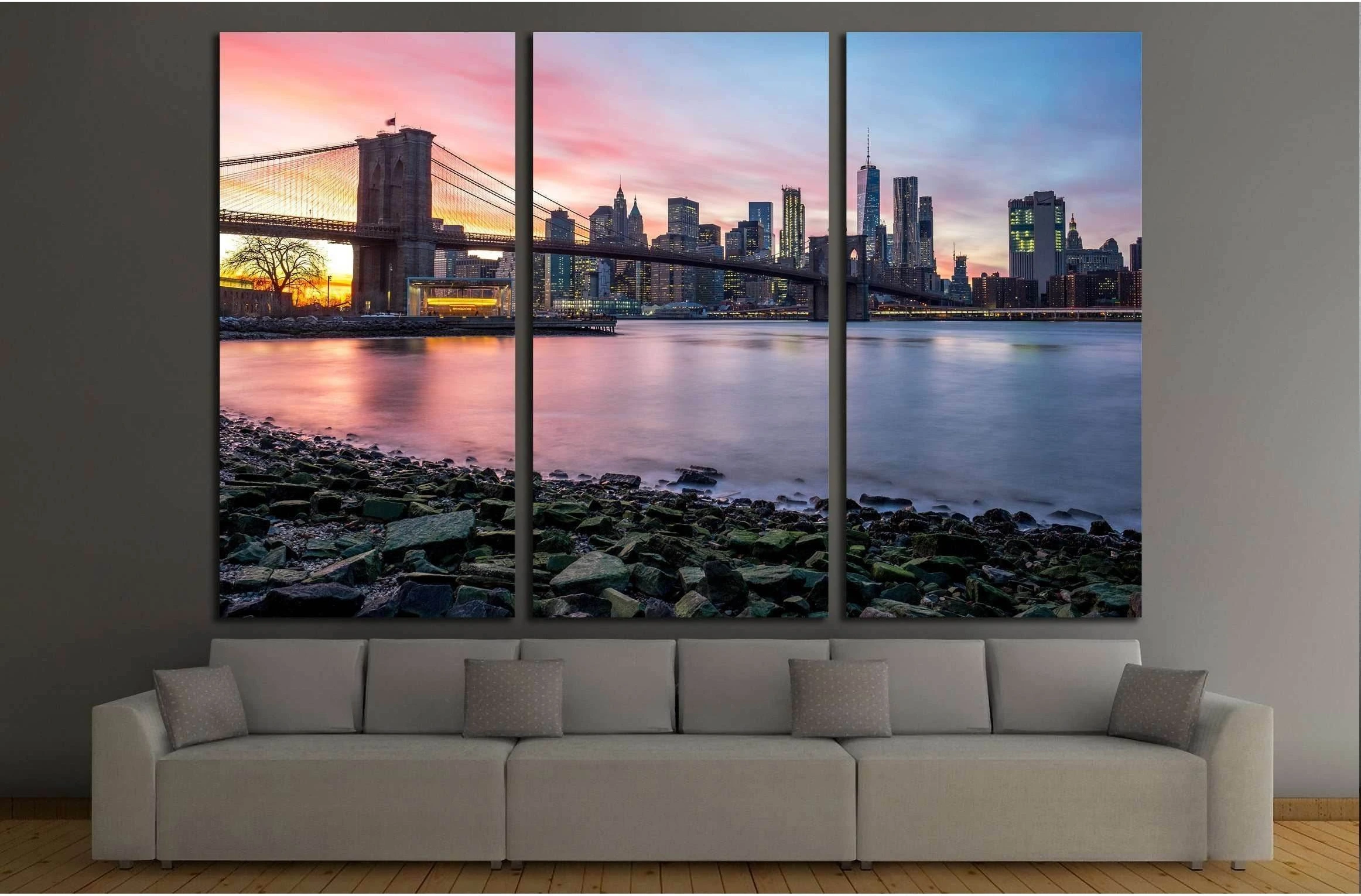 Brooklyn Bridge and Downtown Manhattan view from Brooklyn Bridge Park at sunset №2941 Ready to Hang Canvas Print - Zellart Canvas Prints 0_NY_ART, ALL_Products, s-2941