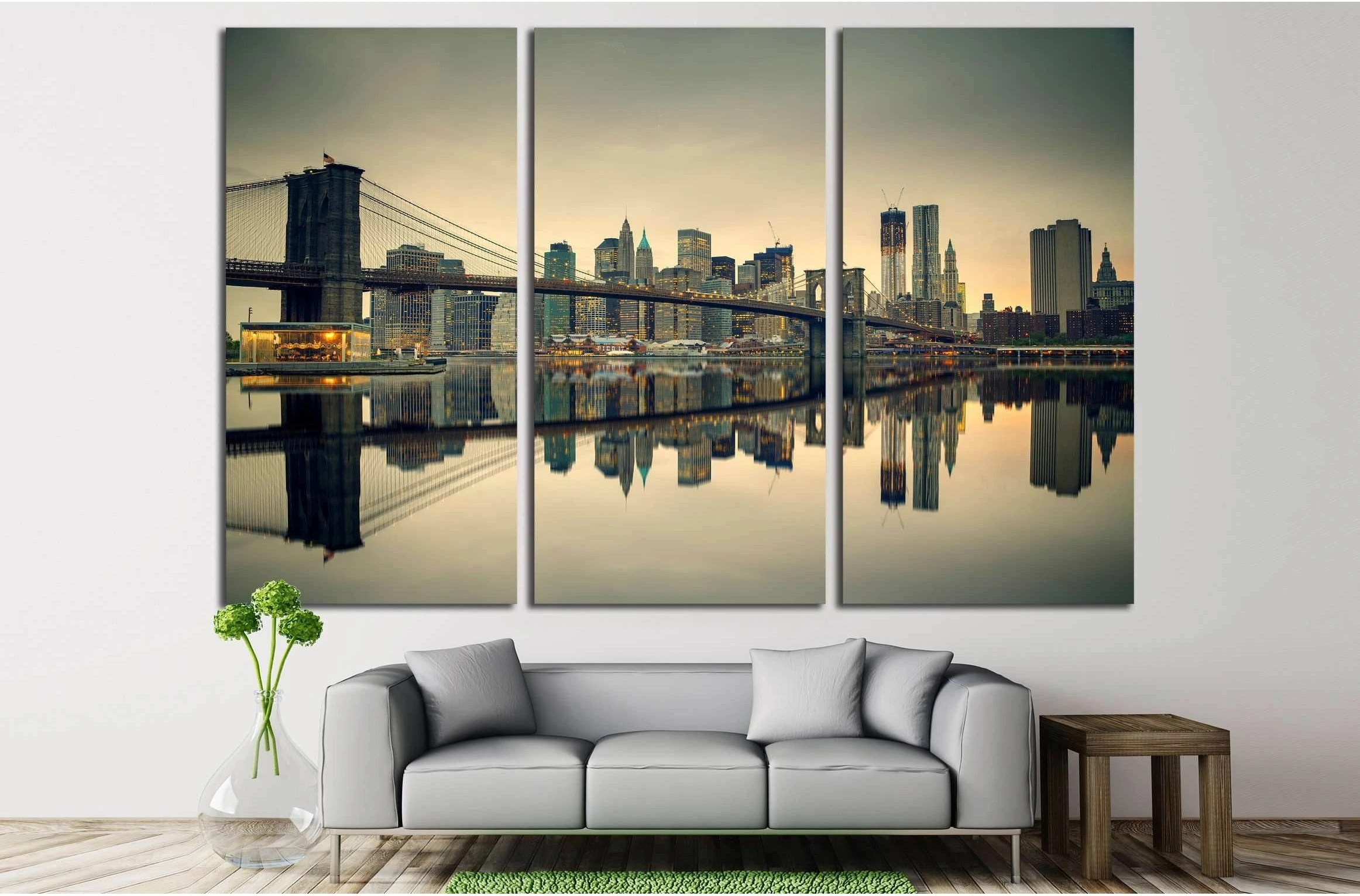 Brooklyn bridge and Manhattan at dusk, New York City №2900 Ready to Hang Canvas Print - Zellart Canvas Prints 0_NY_ART, ALL_Products, s-2900