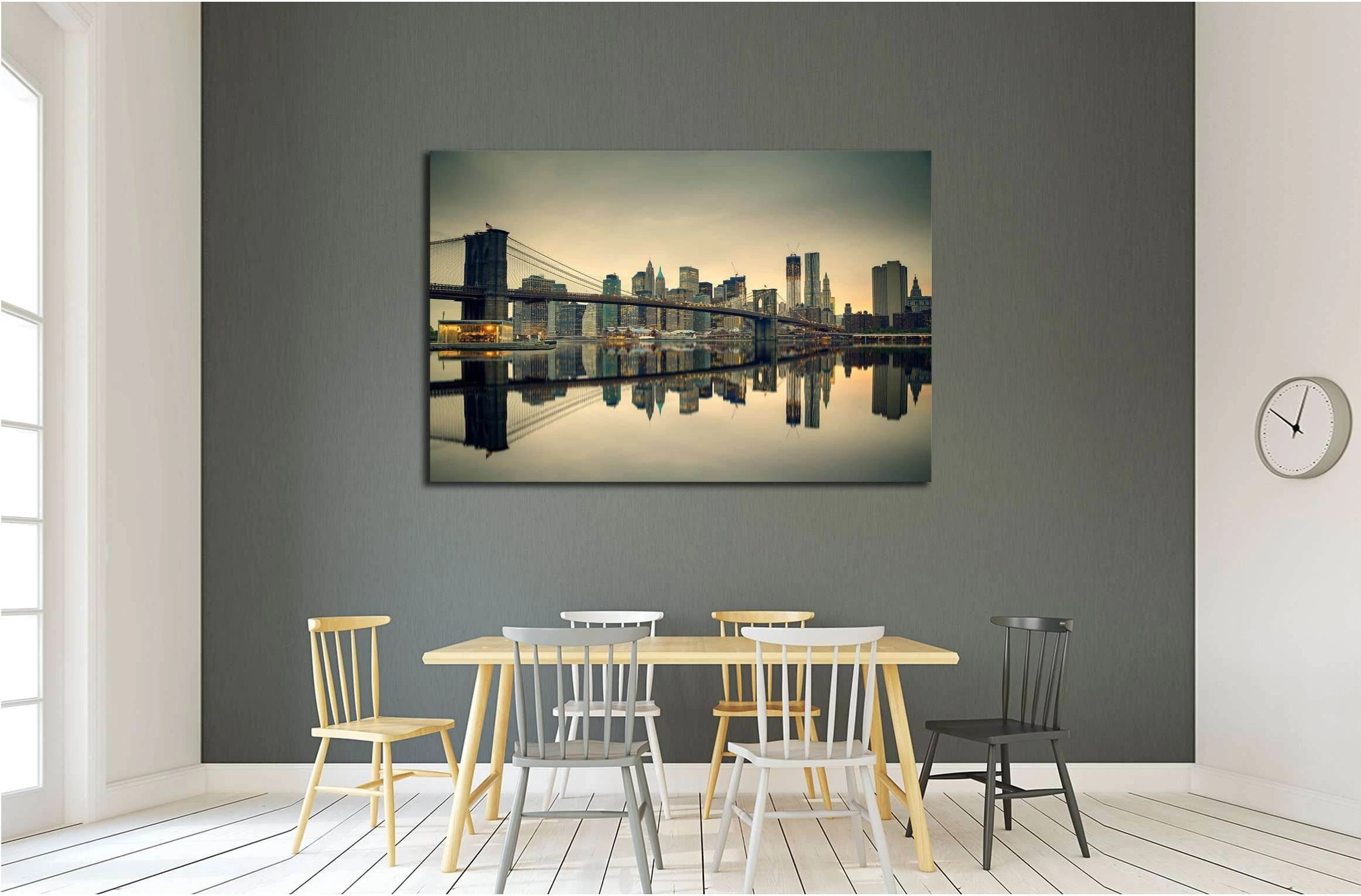 Brooklyn bridge and Manhattan at dusk, New York City №2900 Ready to Hang Canvas Print - Zellart Canvas Prints 0_NY_ART, ALL_Products, s-2900