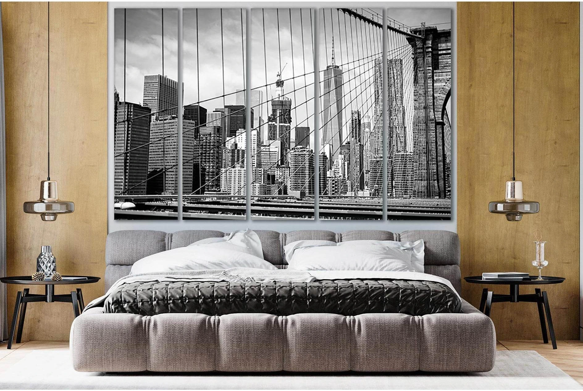 Brooklyn Bridge Black And White №SL1133 Ready to Hang Canvas Print - Zellart Canvas Prints 0_NY_ART, 0new, ALL_Products, Bridges Wall Art