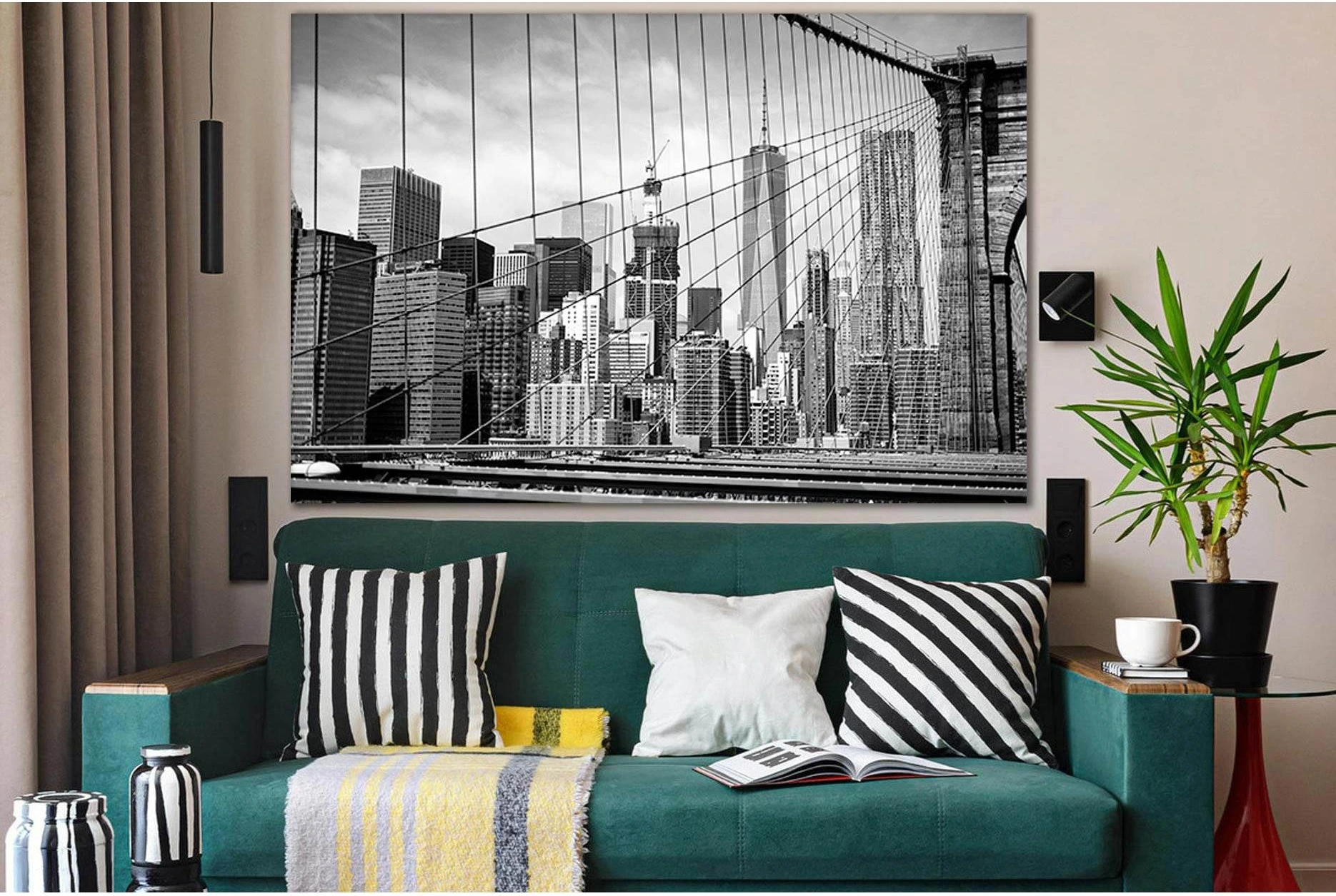 Brooklyn Bridge Black And White №SL1133 Ready to Hang Canvas Print - Zellart Canvas Prints 0_NY_ART, 0new, ALL_Products, Bridges Wall Art