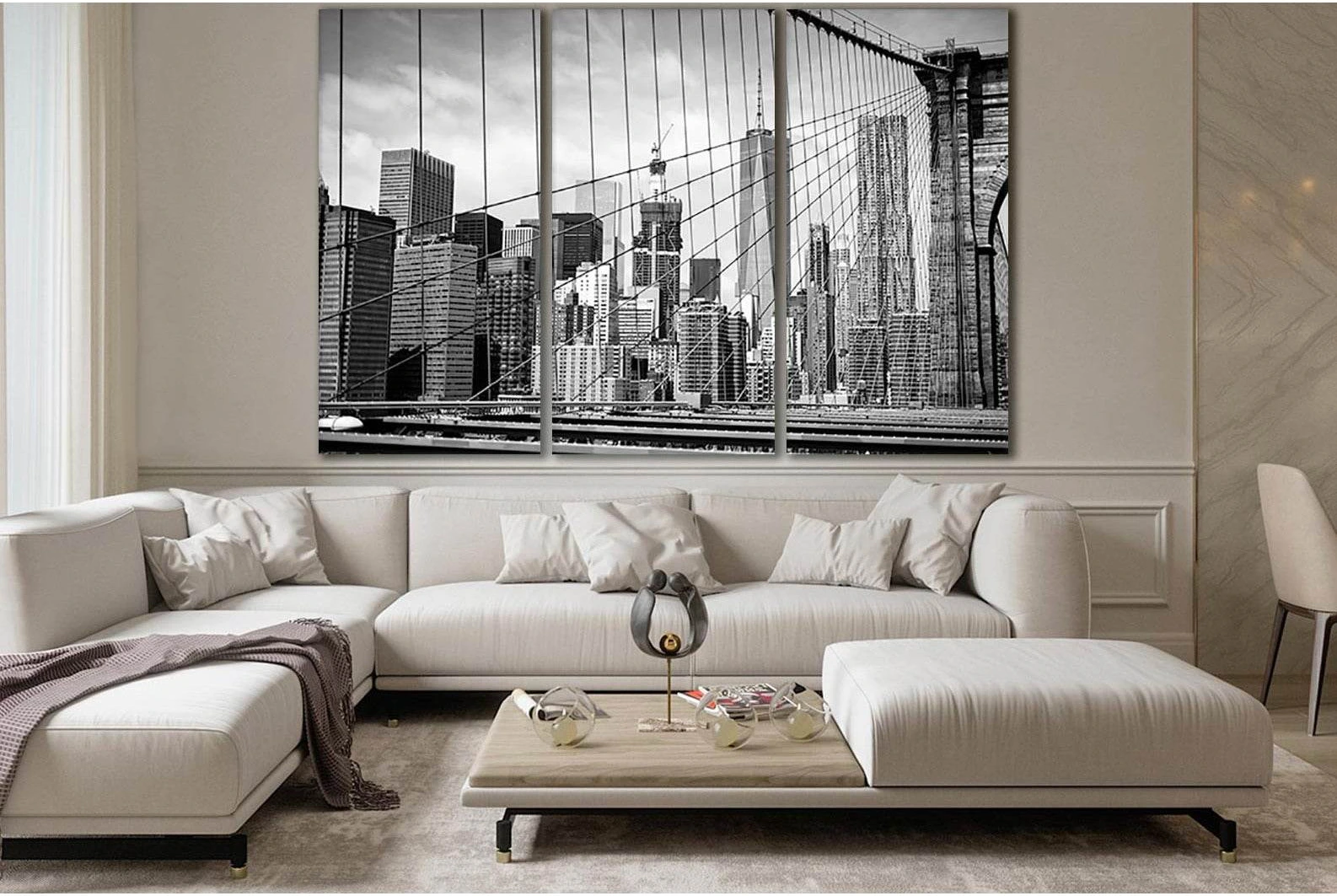 Brooklyn Bridge Black And White №SL1133 Ready to Hang Canvas Print - Zellart Canvas Prints 0_NY_ART, 0new, ALL_Products, Bridges Wall Art