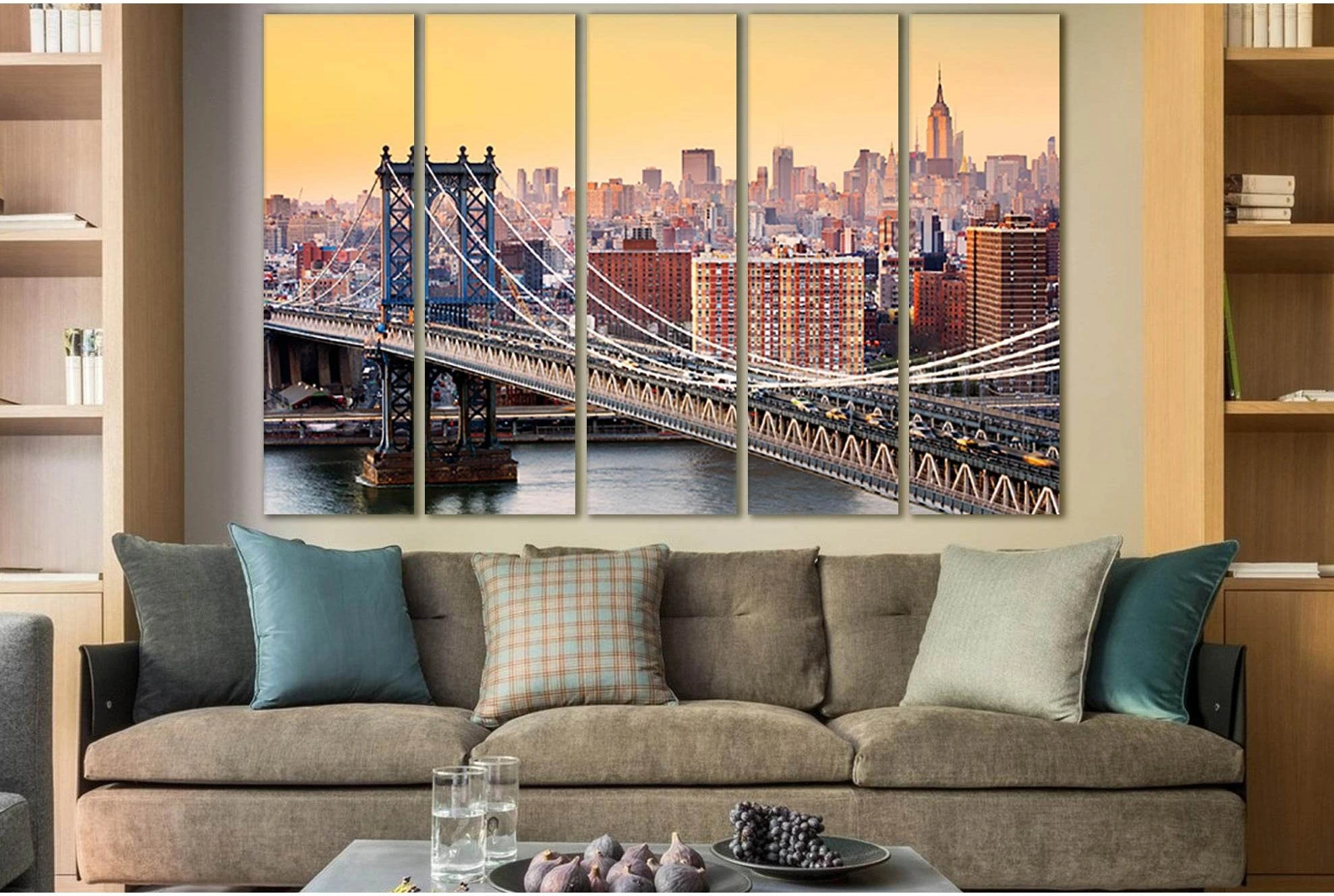 Brooklyn Bridge New York Manhattan №SL1095 Ready to Hang Canvas Print - Zellart Canvas Prints 0_NY_ART, 0new, ALL_Products, Bridges Wall Art