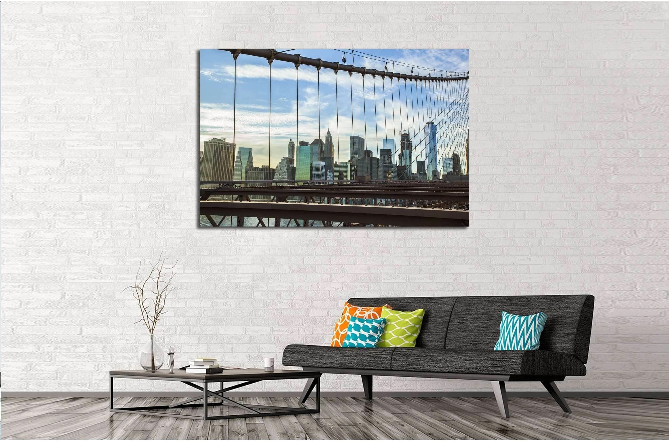 Brooklyn Bridge Wires with Manhattan Skyline background №2954 Ready to Hang Canvas Print - Zellart Canvas Prints 0_NY_ART, ALL_Products, s-2954