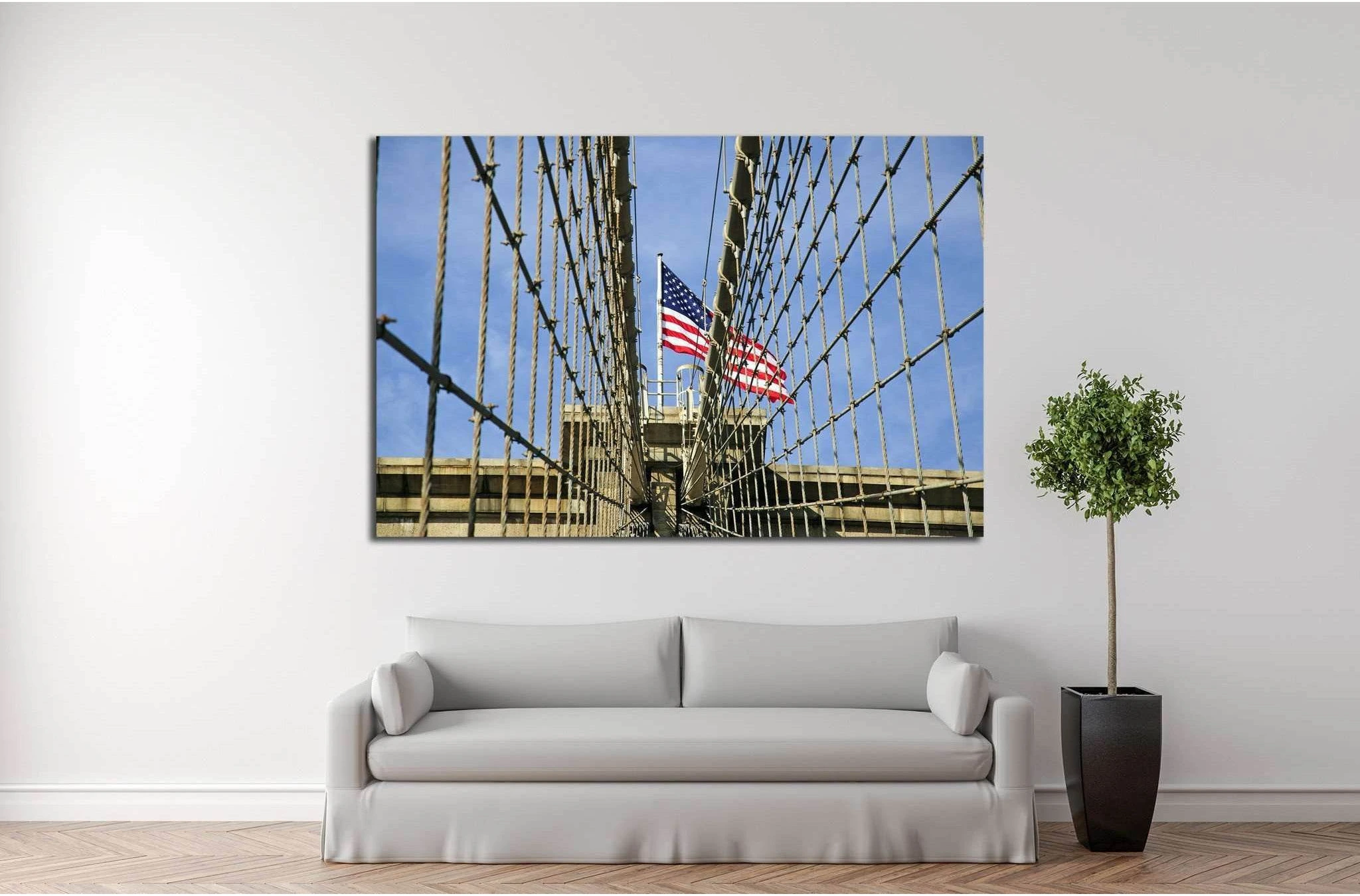 Brooklyn bridge with the american flag №1204 Ready to Hang Canvas Print - Zellart Canvas Prints 0_NY_ART, ALL_Products, s-1204