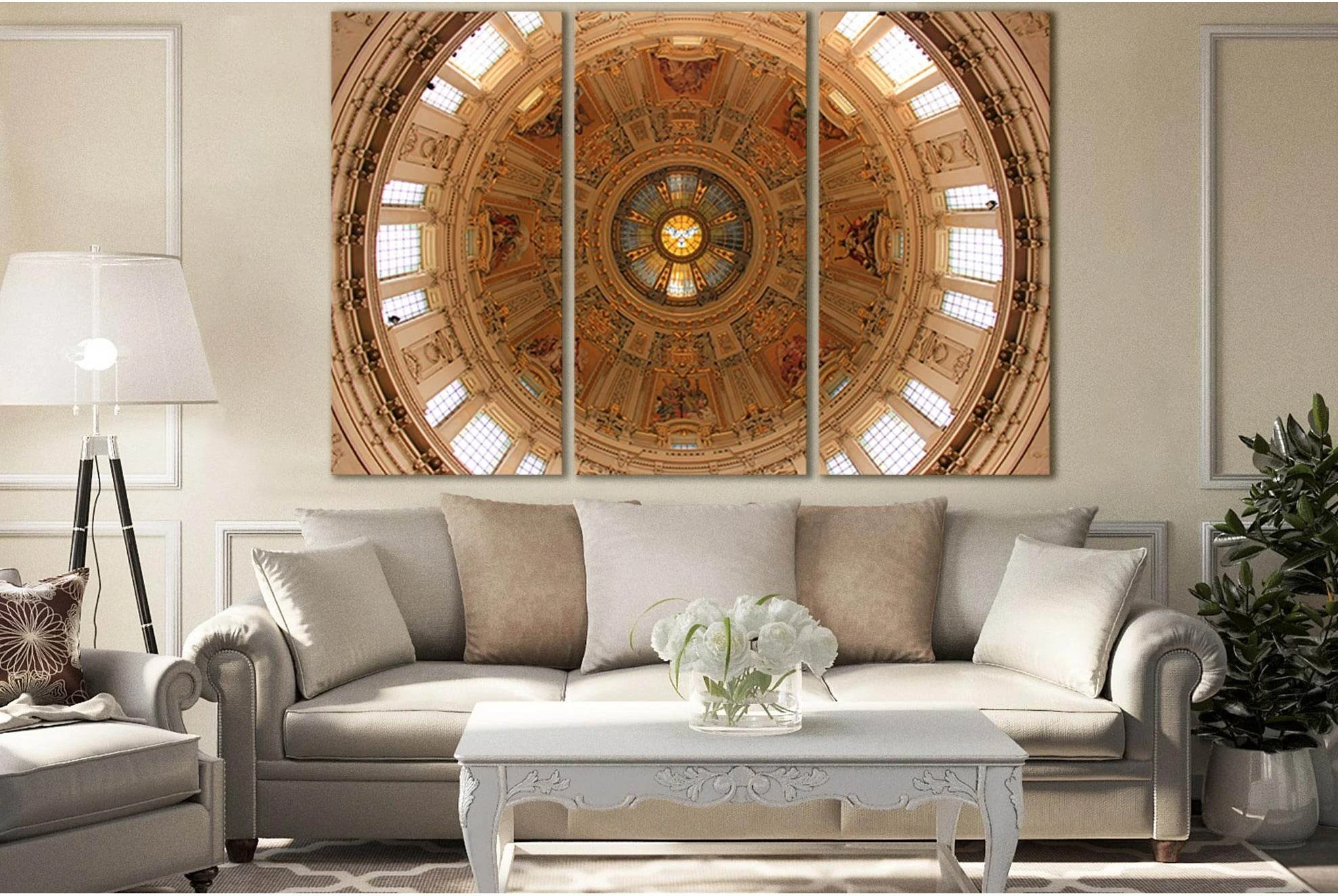 Brown And White Dome Ceiling №SL1381 Ready to Hang Canvas Print - Zellart Canvas Prints 0new, ALL_Products, Architecture
