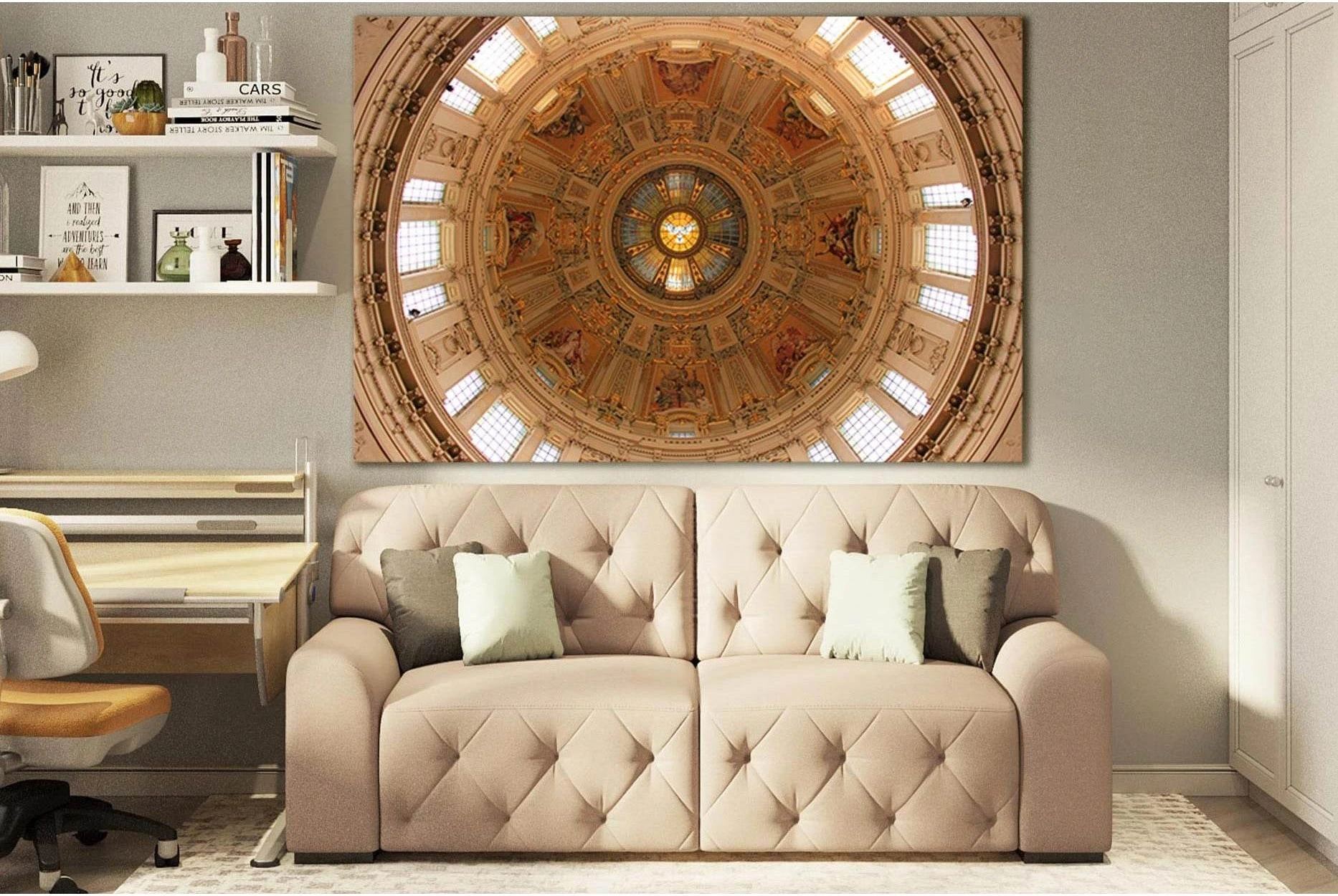 Brown And White Dome Ceiling №SL1381 Ready to Hang Canvas Print - Zellart Canvas Prints 0new, ALL_Products, Architecture