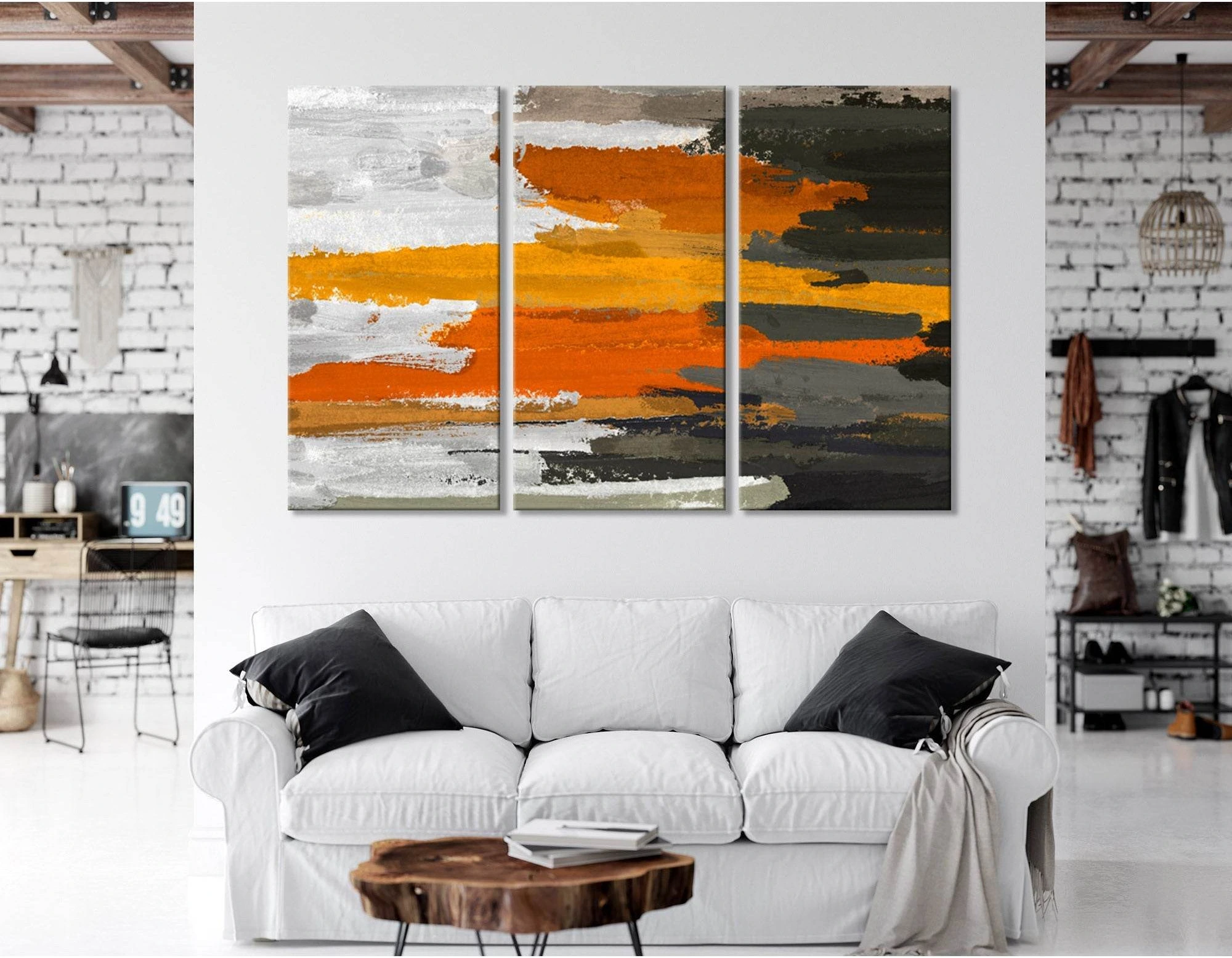 Brown, Gray And Orange Abstract №04365 Ready to Hang Canvas Print - Zellart Canvas Prints ALL_Products