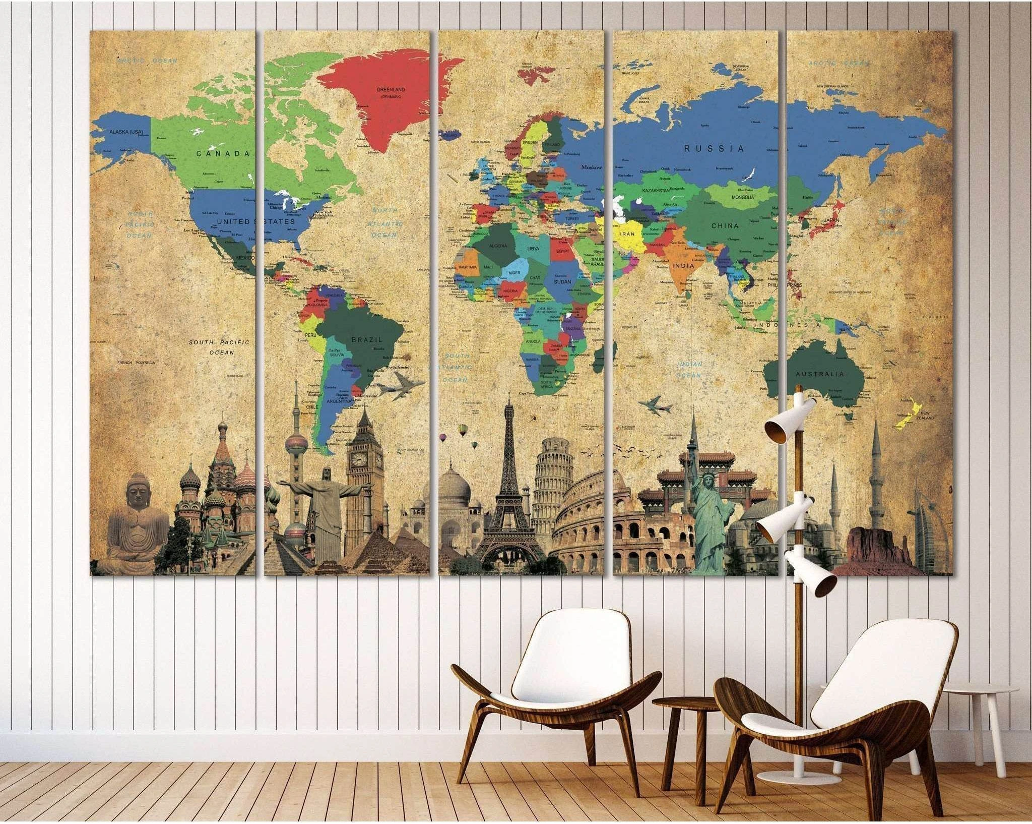 Brown World Map №3027 Ready to Hang Canvas Print - Zellart Canvas Prints ALL_Products, z-3027