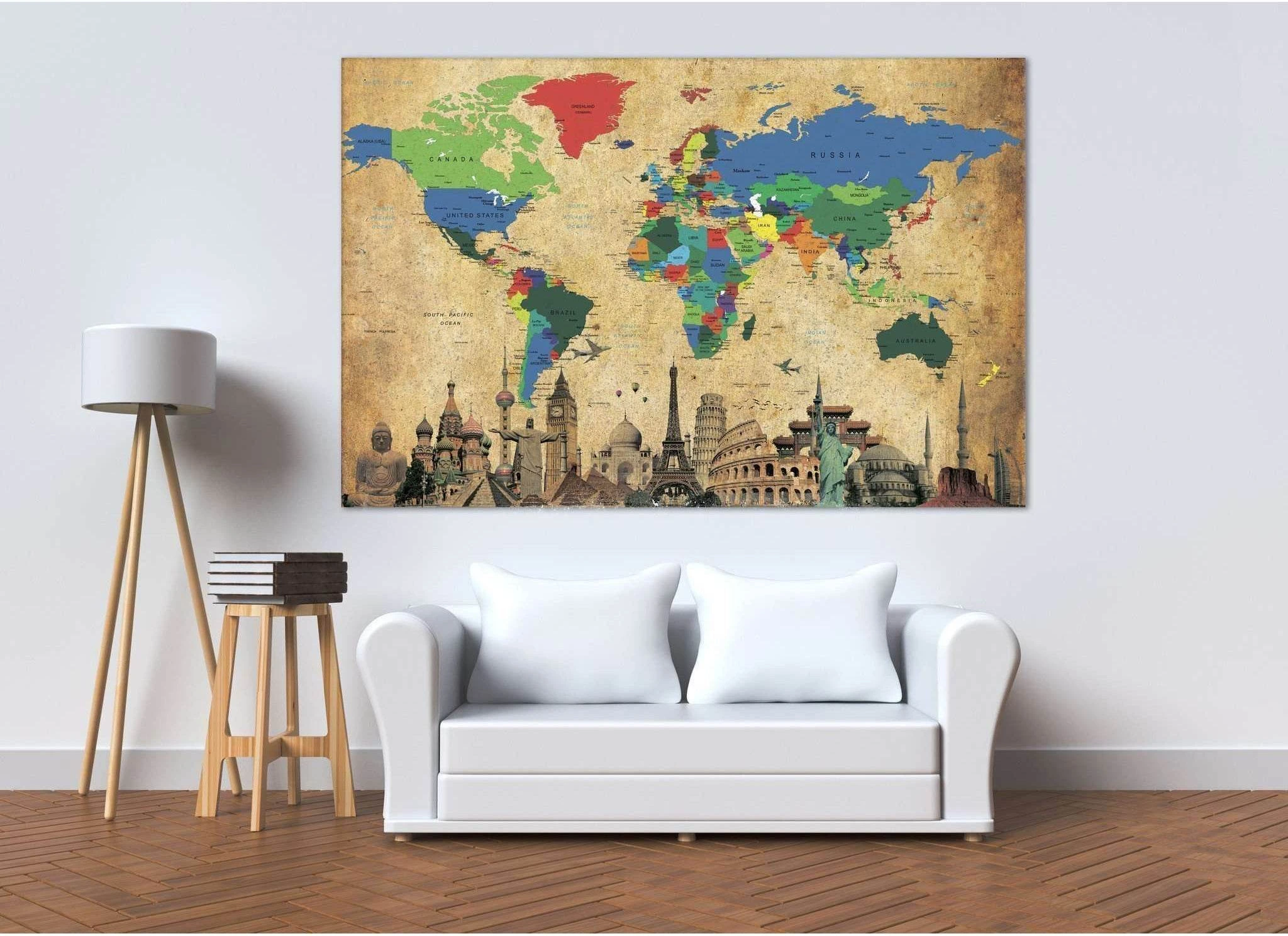 Brown World Map №3027 Ready to Hang Canvas Print - Zellart Canvas Prints ALL_Products, z-3027