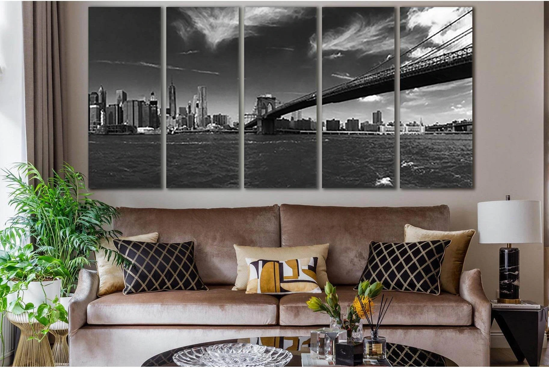 Bruklin Bridge Black And White №SL841 Ready to Hang Canvas Print - Zellart Canvas Prints 0new, ALL_Products, Black & White Wall Art