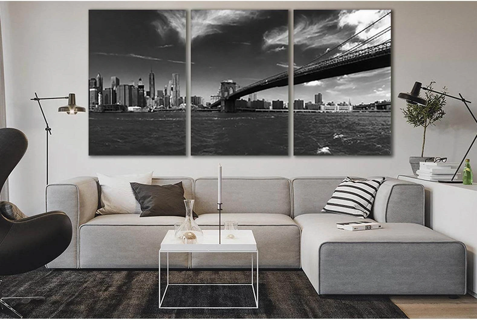 Bruklin Bridge Black And White №SL841 Ready to Hang Canvas Print - Zellart Canvas Prints 0new, ALL_Products, Black & White Wall Art