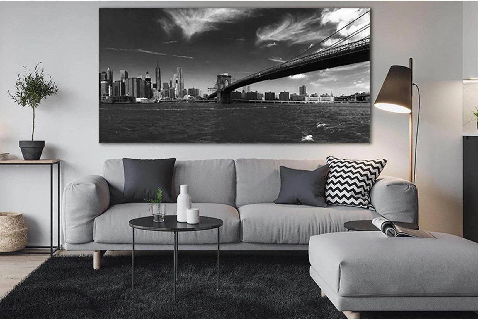 Bruklin Bridge Black And White №SL841 Ready to Hang Canvas Print - Zellart Canvas Prints 0new, ALL_Products, Black & White Wall Art