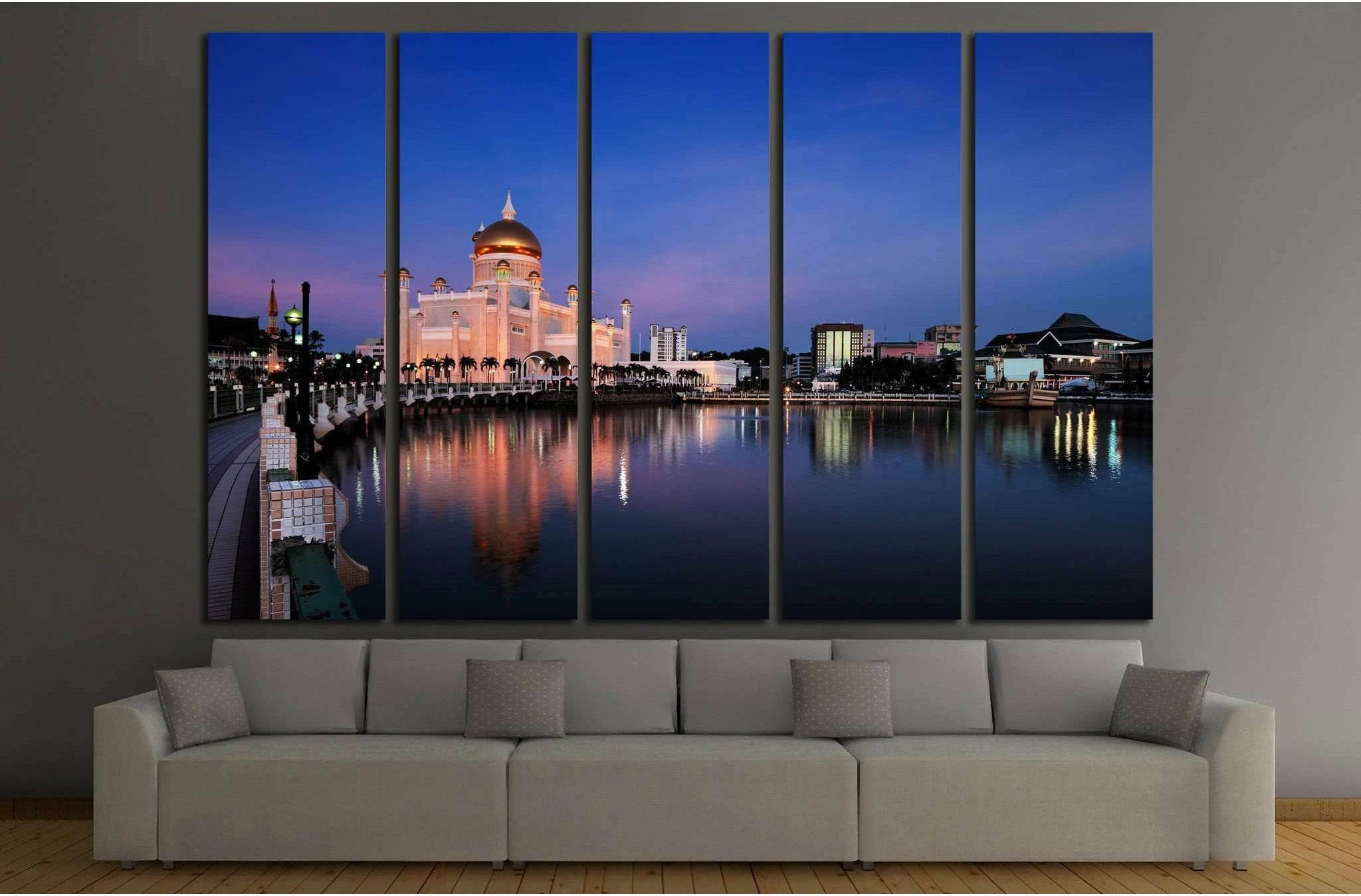 Brunei's capital Bandar Seri Begawan is Sultan Omar Ali Saifuddien Mosque №1749 Ready to Hang Canvas Print - Zellart Canvas Prints ALL_Products, s-1749