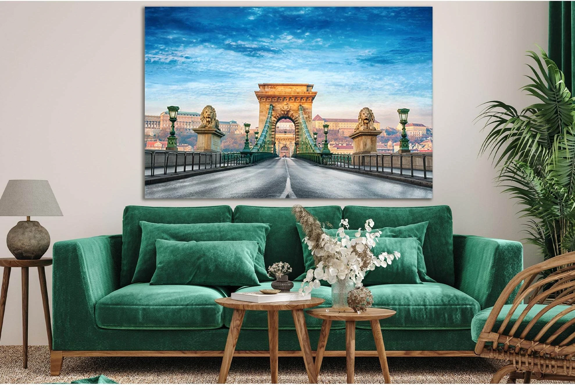 Budapest Hungary Chain Bridge №SL1131 Ready to Hang Canvas Print - Zellart Canvas Prints 0new, ALL_Products, Bridges Wall Art