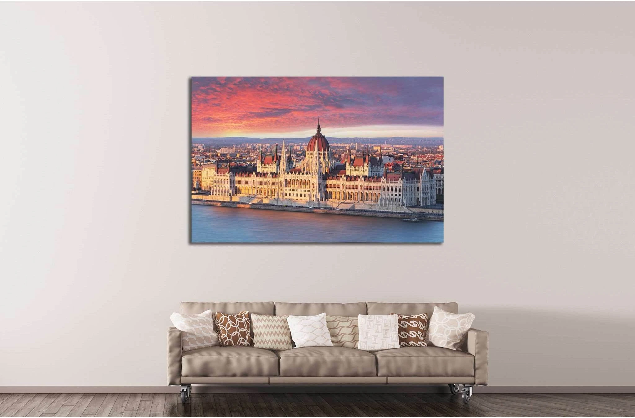 Budapest parliament at dramatic sunrise №1136 Ready to Hang Canvas Print - Zellart Canvas Prints ALL_Products, s-1136