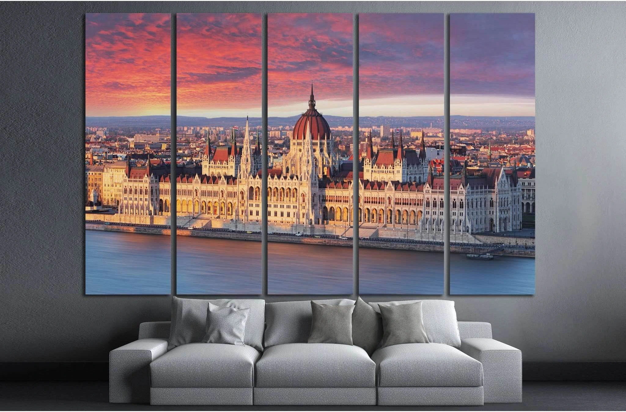 Budapest parliament at dramatic sunrise №1136 Ready to Hang Canvas Print - Zellart Canvas Prints ALL_Products, s-1136