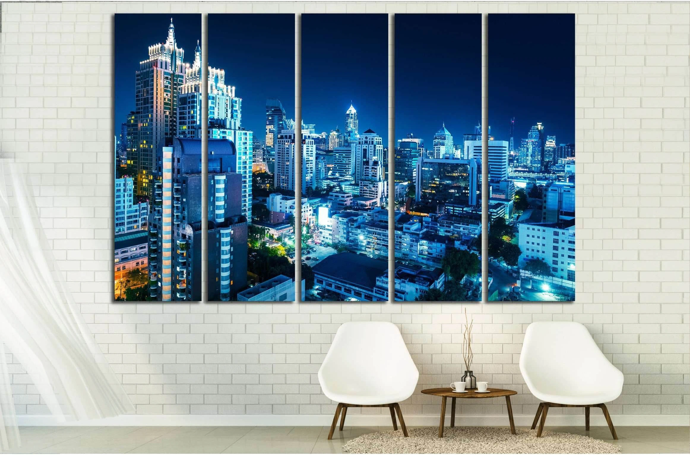 Buildings of the city of Bangkok at night. Thailand №2323 Ready to Hang Canvas Print - Zellart Canvas Prints ALL_Products, s-2323