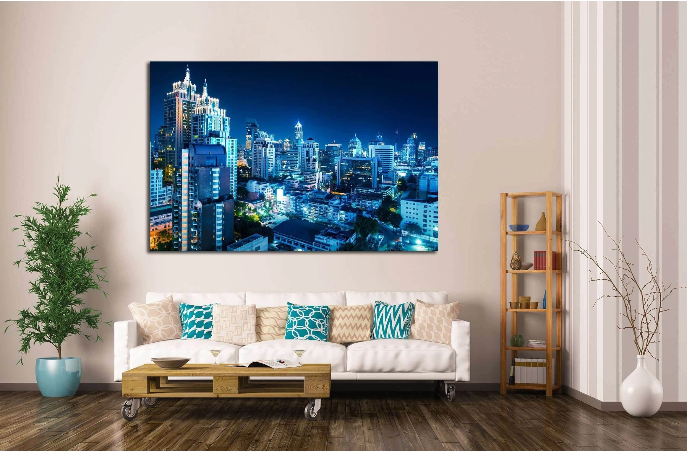Buildings of the city of Bangkok at night. Thailand №2323 Ready to Hang Canvas Print - Zellart Canvas Prints ALL_Products, s-2323