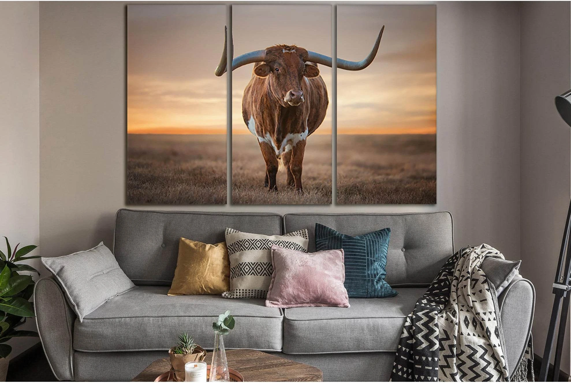 Bull With Big Horns №SL1041 Ready to Hang Canvas Print - Zellart Canvas Prints 0new, ALL_Products, Animals & Wildlife