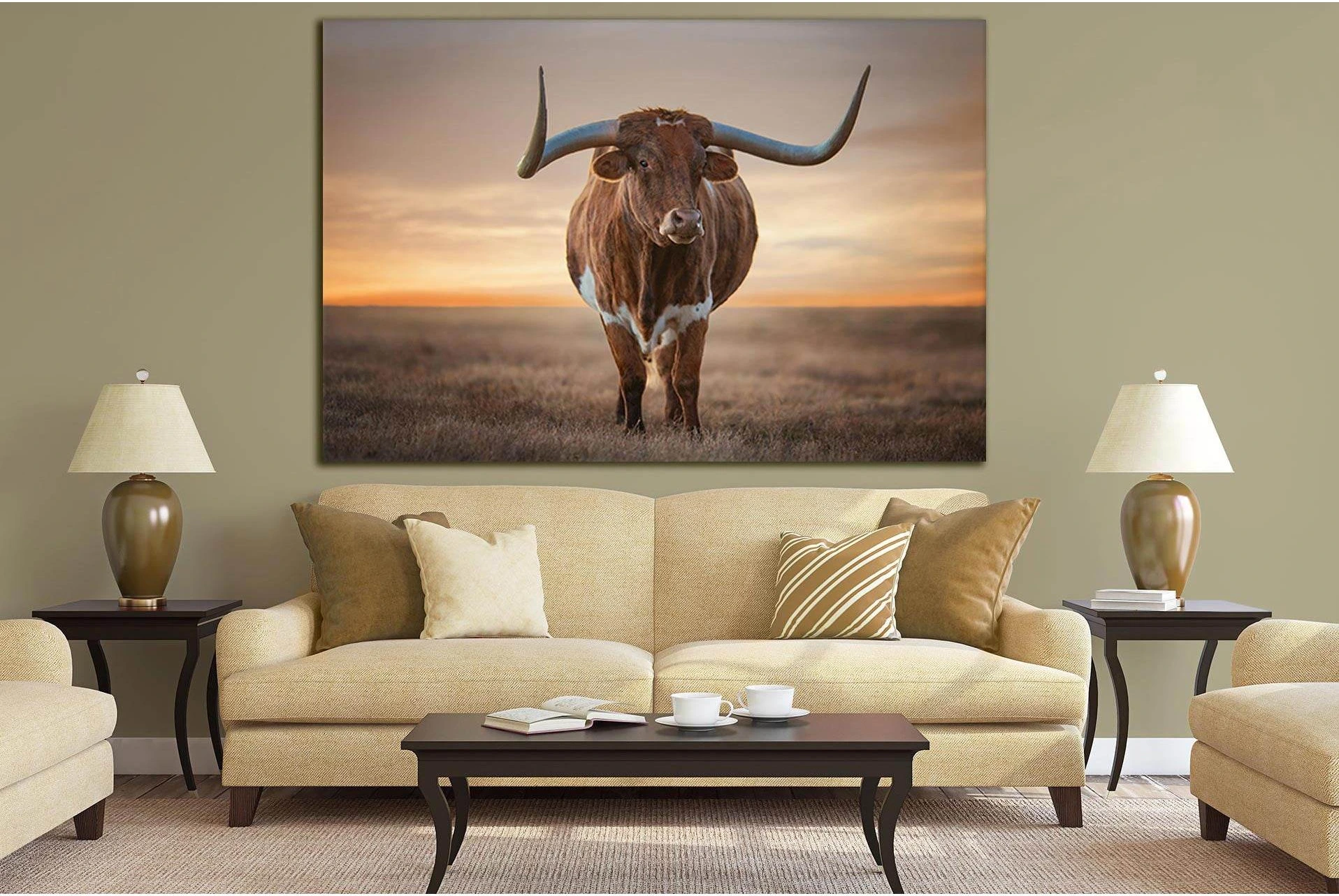 Bull With Big Horns №SL1041 Ready to Hang Canvas Print - Zellart Canvas Prints 0new, ALL_Products, Animals & Wildlife