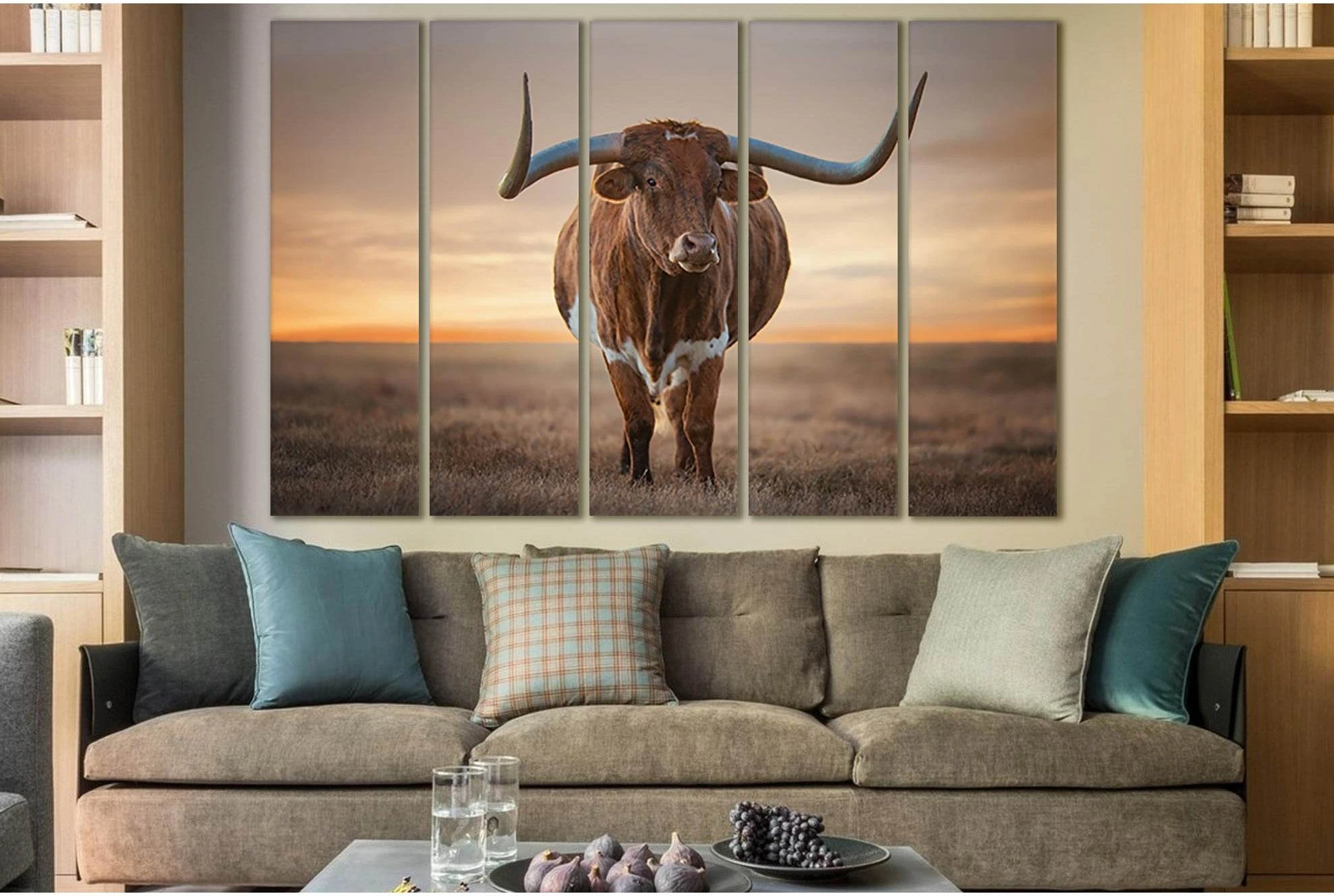 Bull With Big Horns №SL1041 Ready to Hang Canvas Print - Zellart Canvas Prints 0new, ALL_Products, Animals & Wildlife