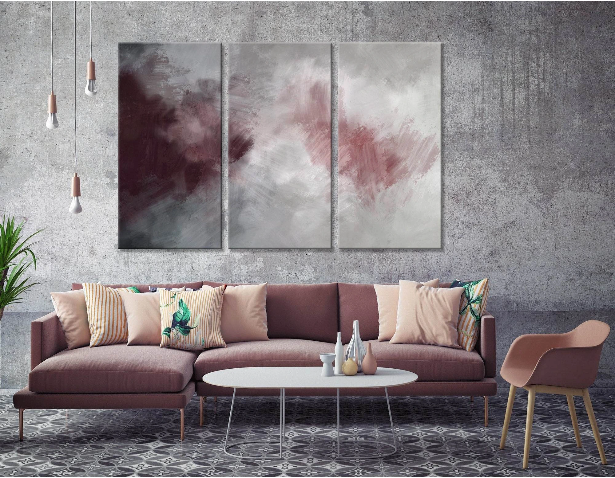 Burgundy And Gray Abstract №04378 Ready to Hang Canvas Print - Zellart Canvas Prints ALL_Products