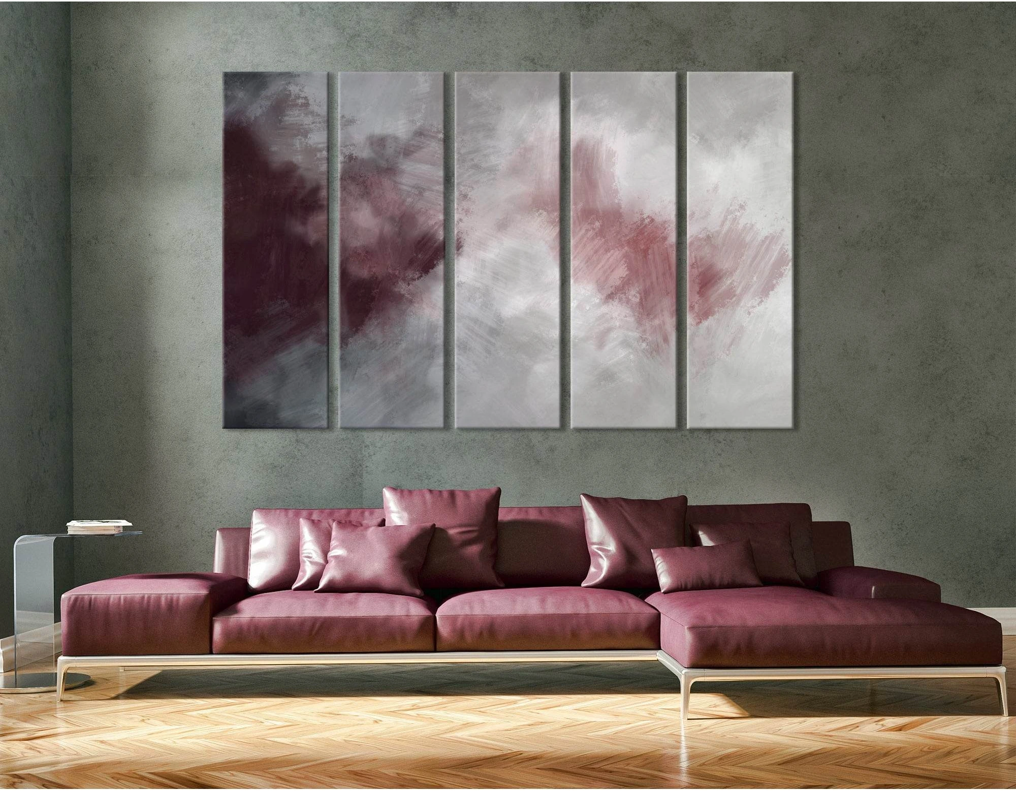 Burgundy And Gray Abstract №04378 Ready to Hang Canvas Print - Zellart Canvas Prints ALL_Products