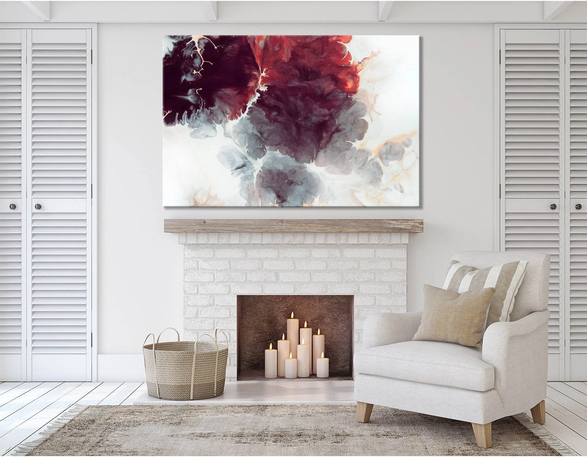 Burgundy Flowers Abstract №04413 Ready to Hang Canvas Print - Zellart Canvas Prints ALL_Products