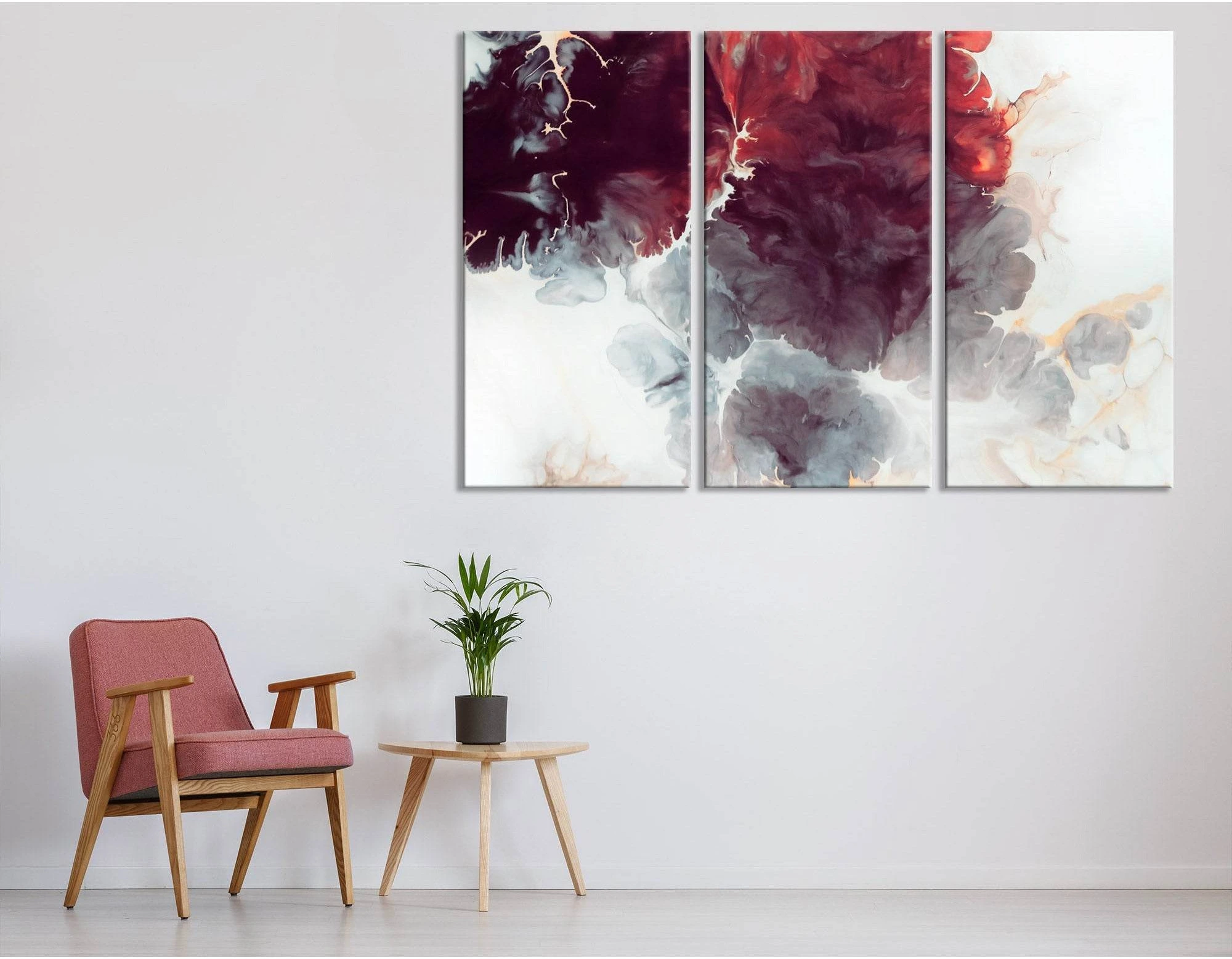 Burgundy Flowers Abstract №04413 Ready to Hang Canvas Print - Zellart Canvas Prints ALL_Products