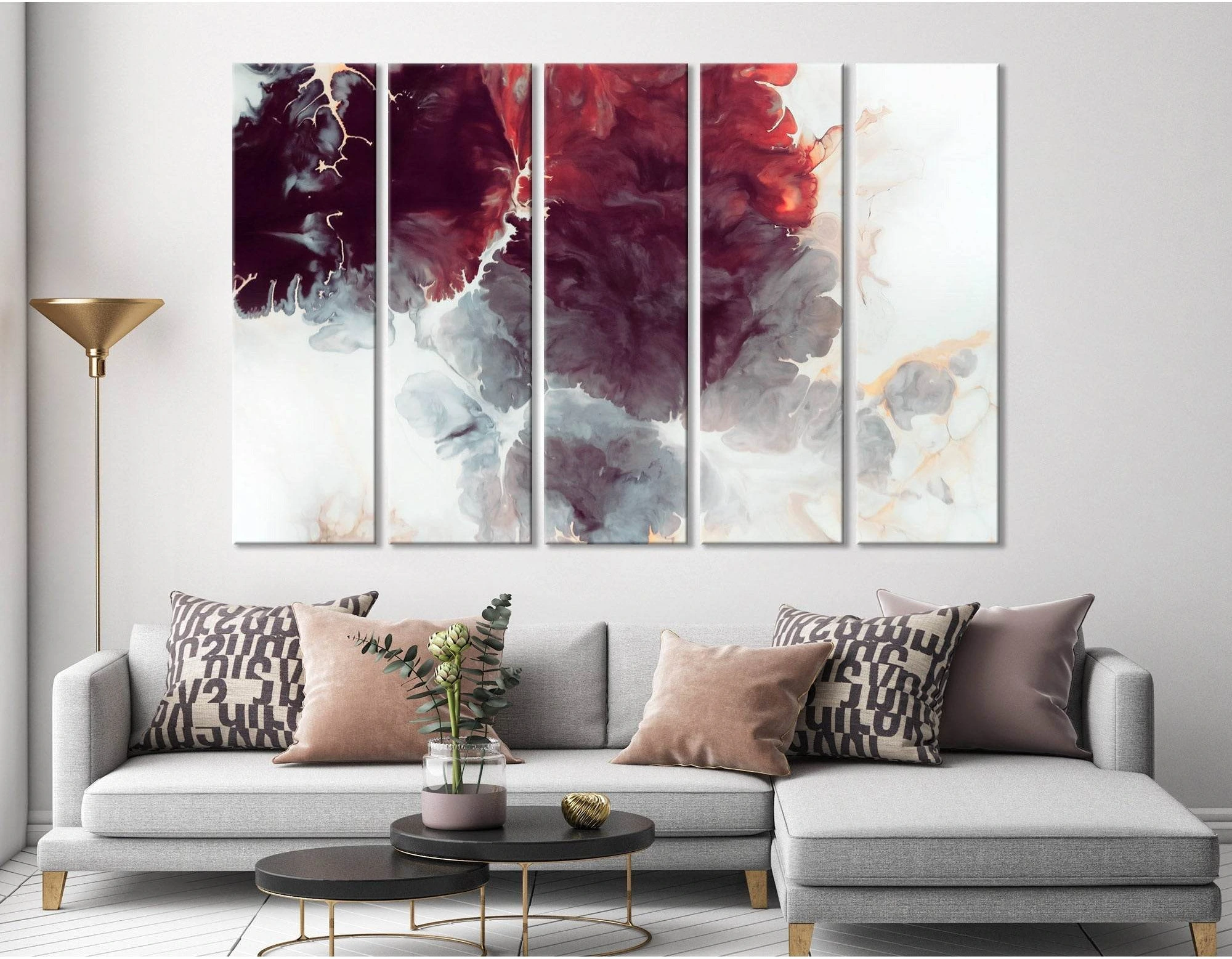 Burgundy Flowers Abstract №04413 Ready to Hang Canvas Print - Zellart Canvas Prints ALL_Products