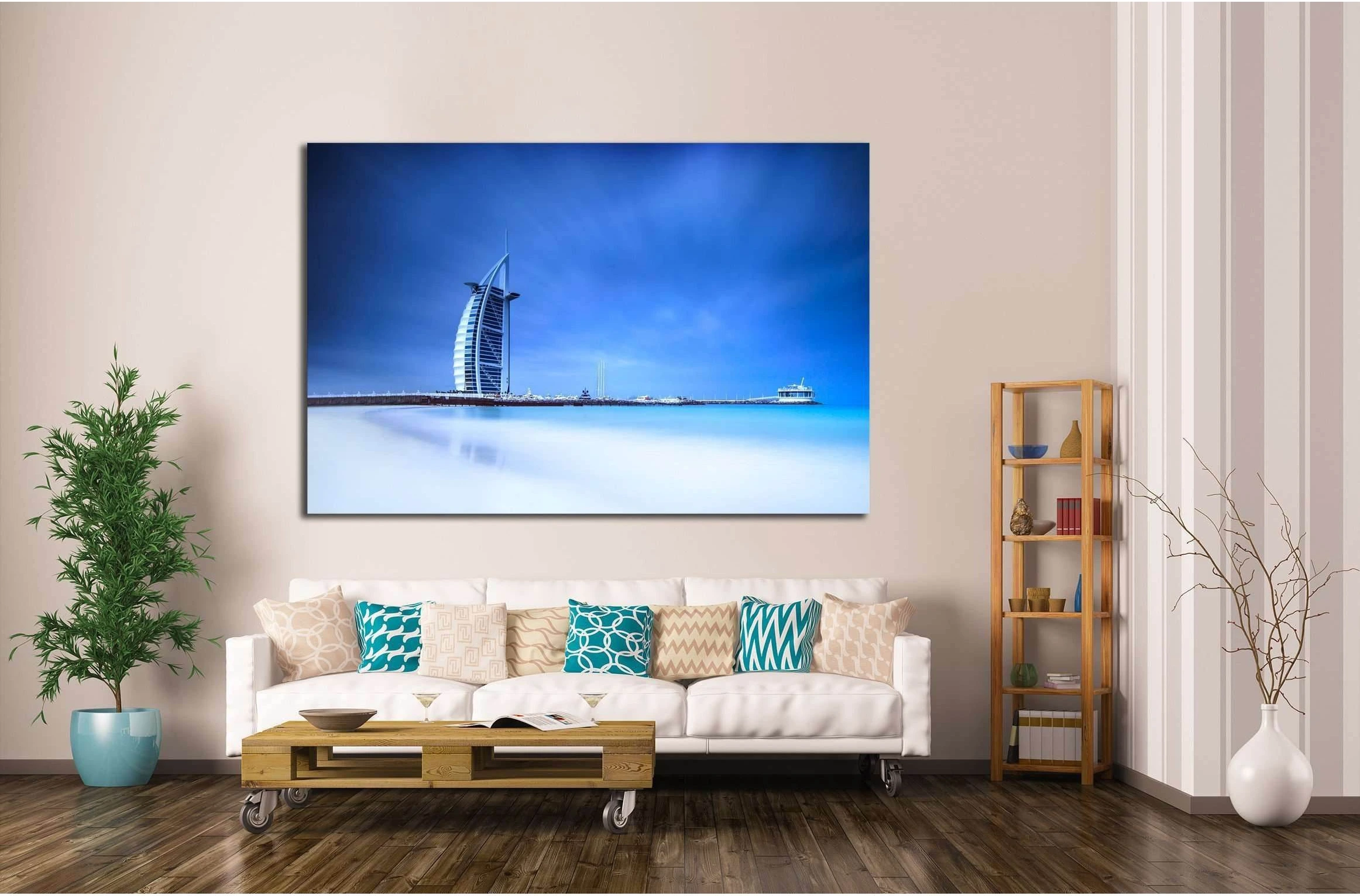 Burj Al Arab hotel on Jumeirah beach in Dubai, modern architecture, luxury beach resort, summer vacation and tourism concept №2268 Ready to Hang Canvas Print - Zellart Canvas Prints ALL_Products, s-2268