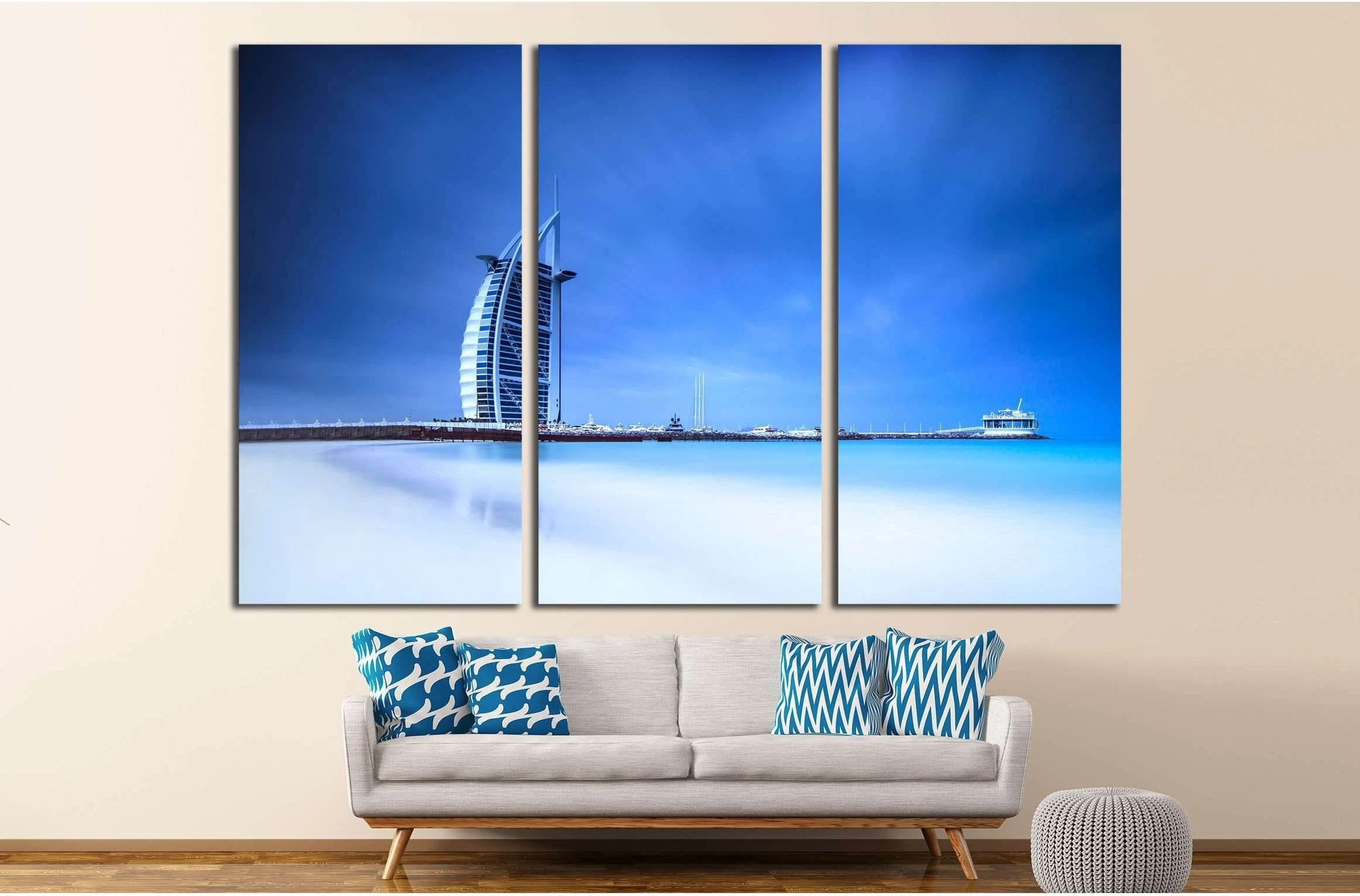 Burj Al Arab hotel on Jumeirah beach in Dubai, modern architecture, luxury beach resort, summer vacation and tourism concept №2268 Ready to Hang Canvas Print - Zellart Canvas Prints ALL_Products, s-2268