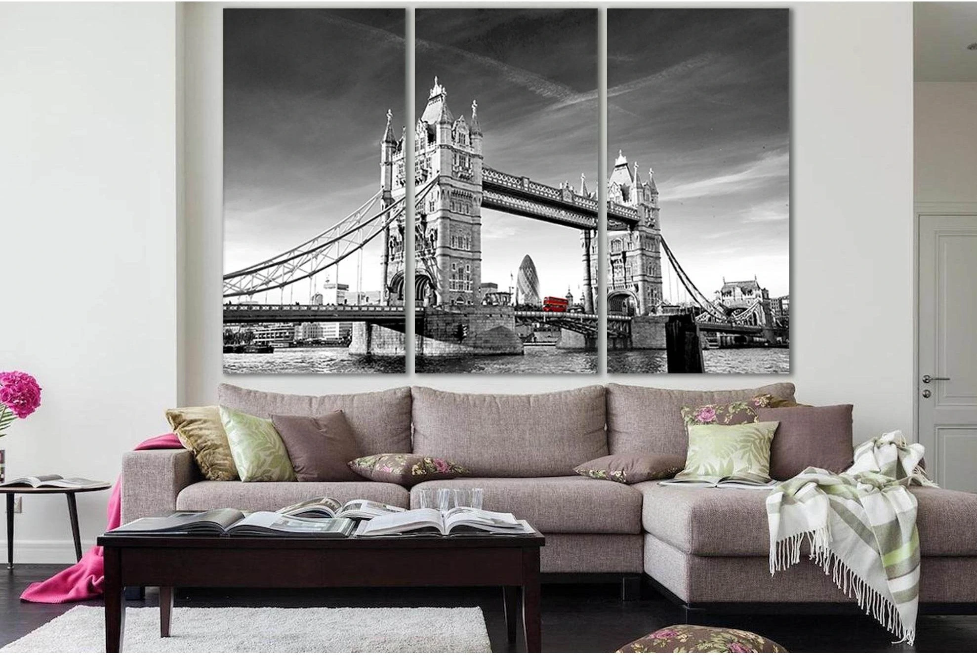 Bus Driving Across Tower Bridge №SL876 Ready to Hang Canvas Print - Zellart Canvas Prints 0new, ALL_Products, Black & White Wall Art