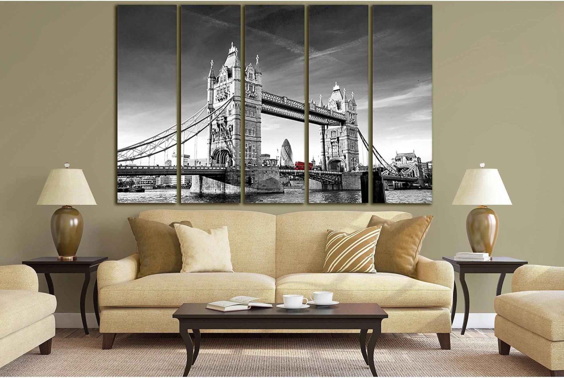 Bus Driving Across Tower Bridge №SL876 Ready to Hang Canvas Print - Zellart Canvas Prints 0new, ALL_Products, Black & White Wall Art