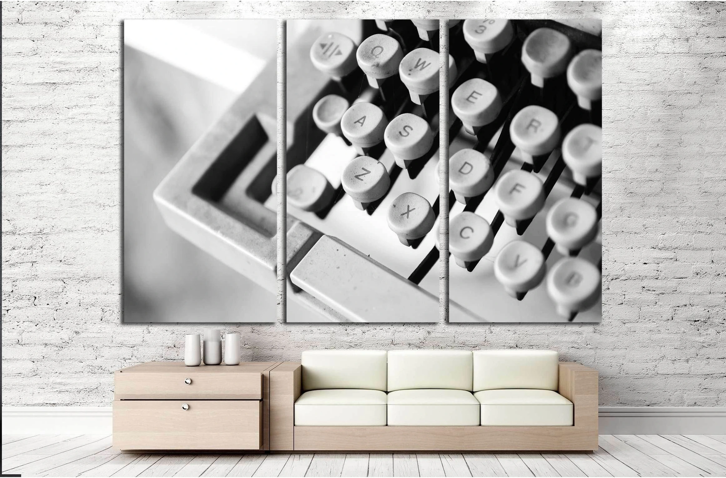 Buttons of an old typewriter machine for background - Retro style Black and White №3277 Ready to Hang Canvas Print - Zellart Canvas Prints ALL_Products, s-3277