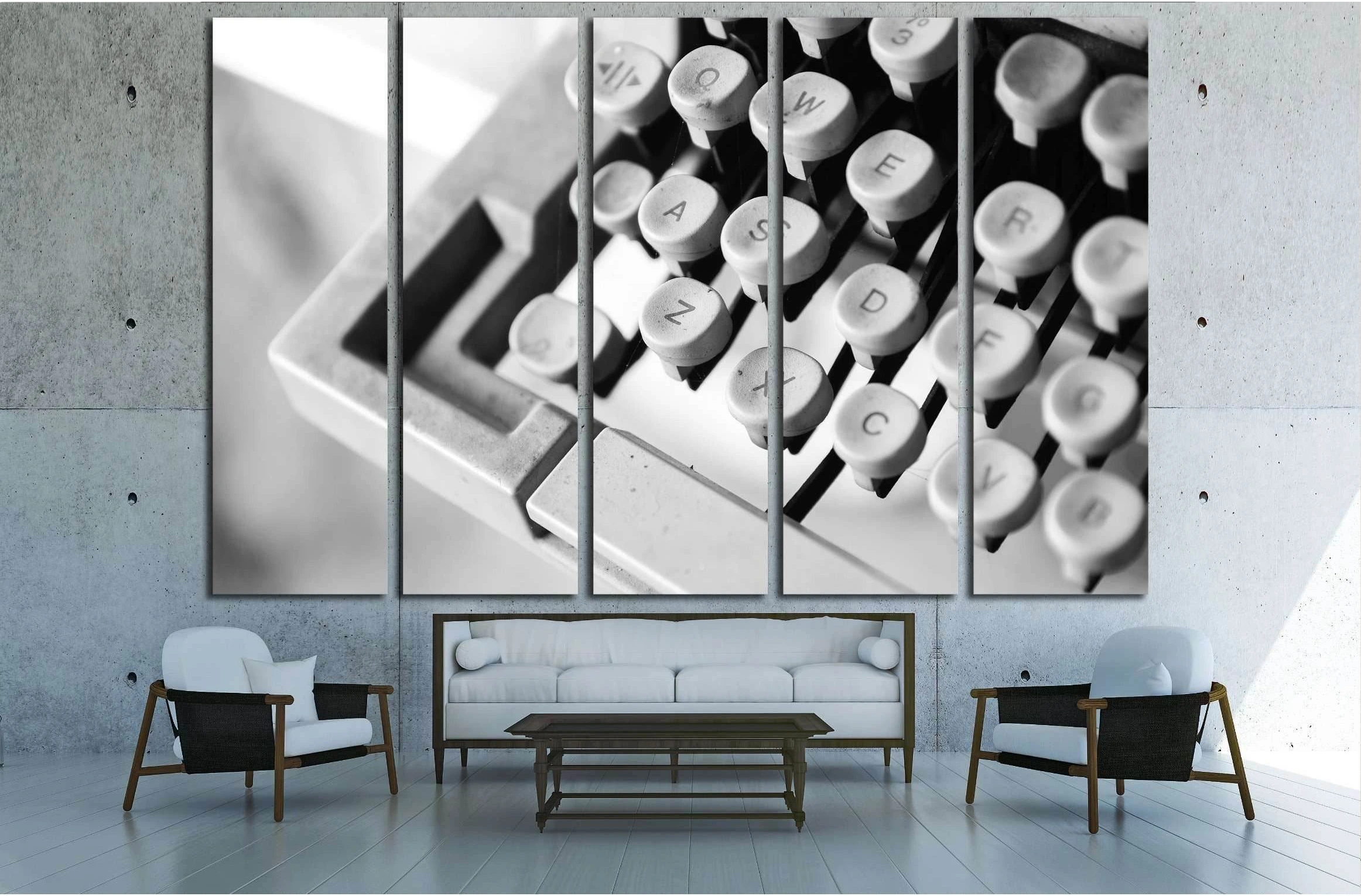 Buttons of an old typewriter machine for background - Retro style Black and White №3277 Ready to Hang Canvas Print - Zellart Canvas Prints ALL_Products, s-3277