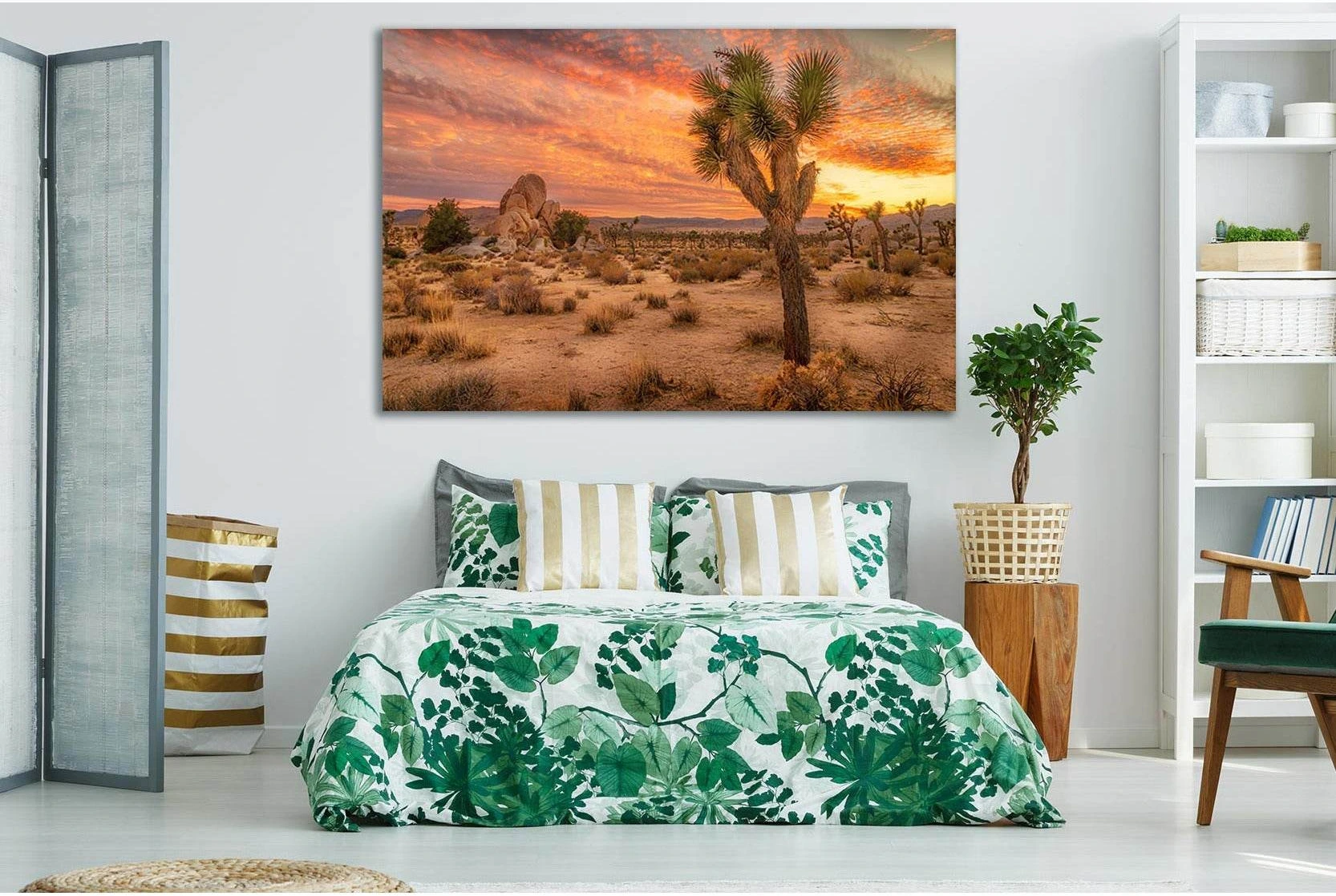 Cactus In The Desert At Sunset №SL277 Ready to Hang Canvas Print - Zellart Canvas Prints 0new, ALL_Products, SUNRISE & SUNSET WALL ART