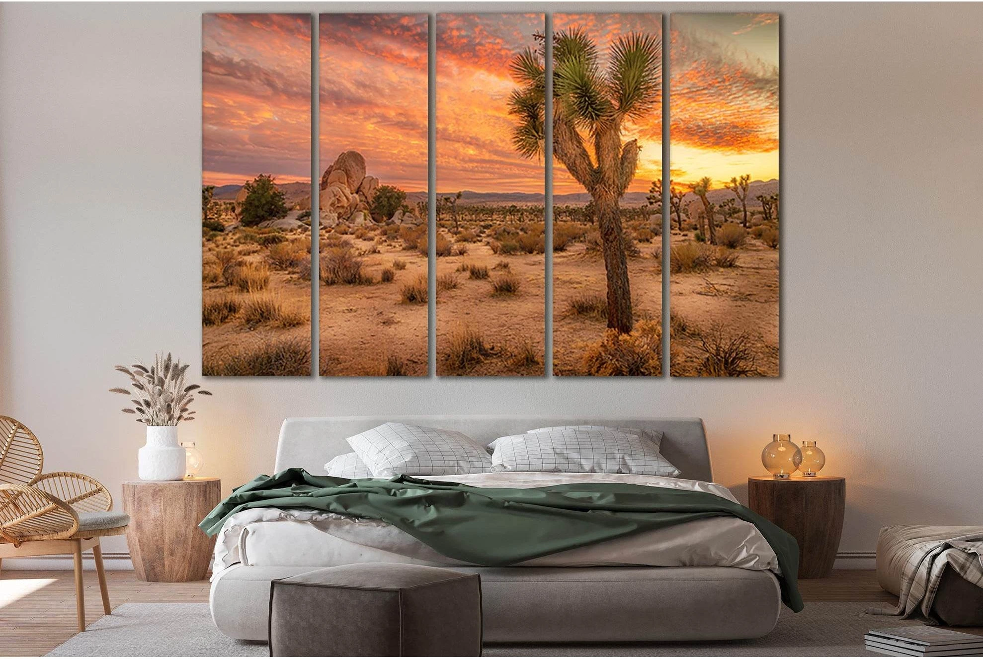 Cactus In The Desert At Sunset №SL277 Ready to Hang Canvas Print - Zellart Canvas Prints 0new, ALL_Products, SUNRISE & SUNSET WALL ART