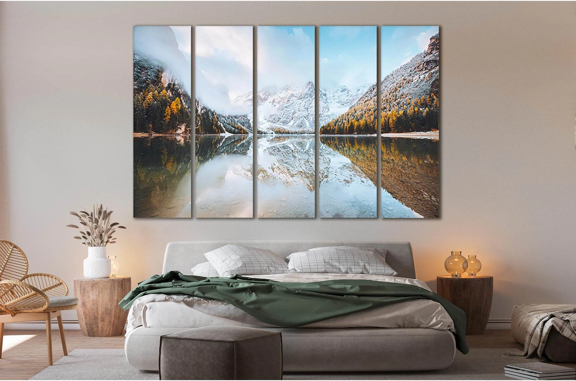 Calm Alpine Lake Braies №Sl24 Ready to Hang Canvas Print - Zellart Canvas Prints 0new, ALL_Products, Nature & Landscapes Canvas Print