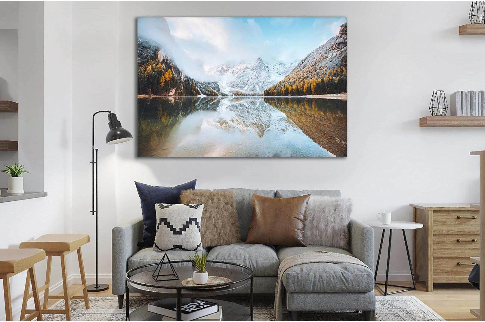 Calm Alpine Lake Braies №Sl24 Ready to Hang Canvas Print - Zellart Canvas Prints 0new, ALL_Products, Nature & Landscapes Canvas Print