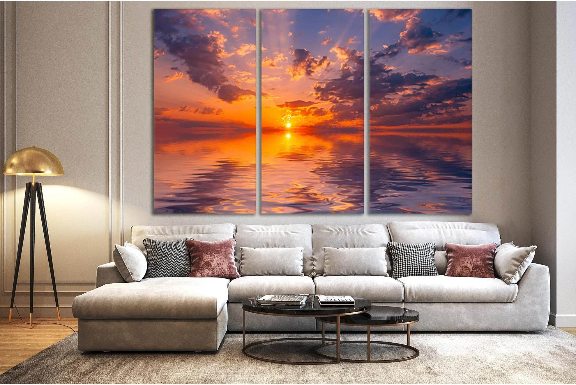 Calm Water Sunset №SL107 Ready to Hang Canvas Print - Zellart Canvas Prints 0new, ALL_Products, Beach Ocean & Waves