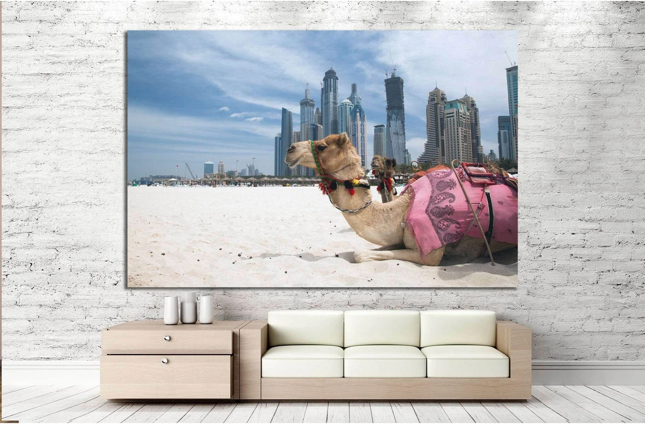 Camel at the urban background of Dubai №1135 Ready to Hang Canvas Print - Zellart Canvas Prints ALL_Products, s-1135