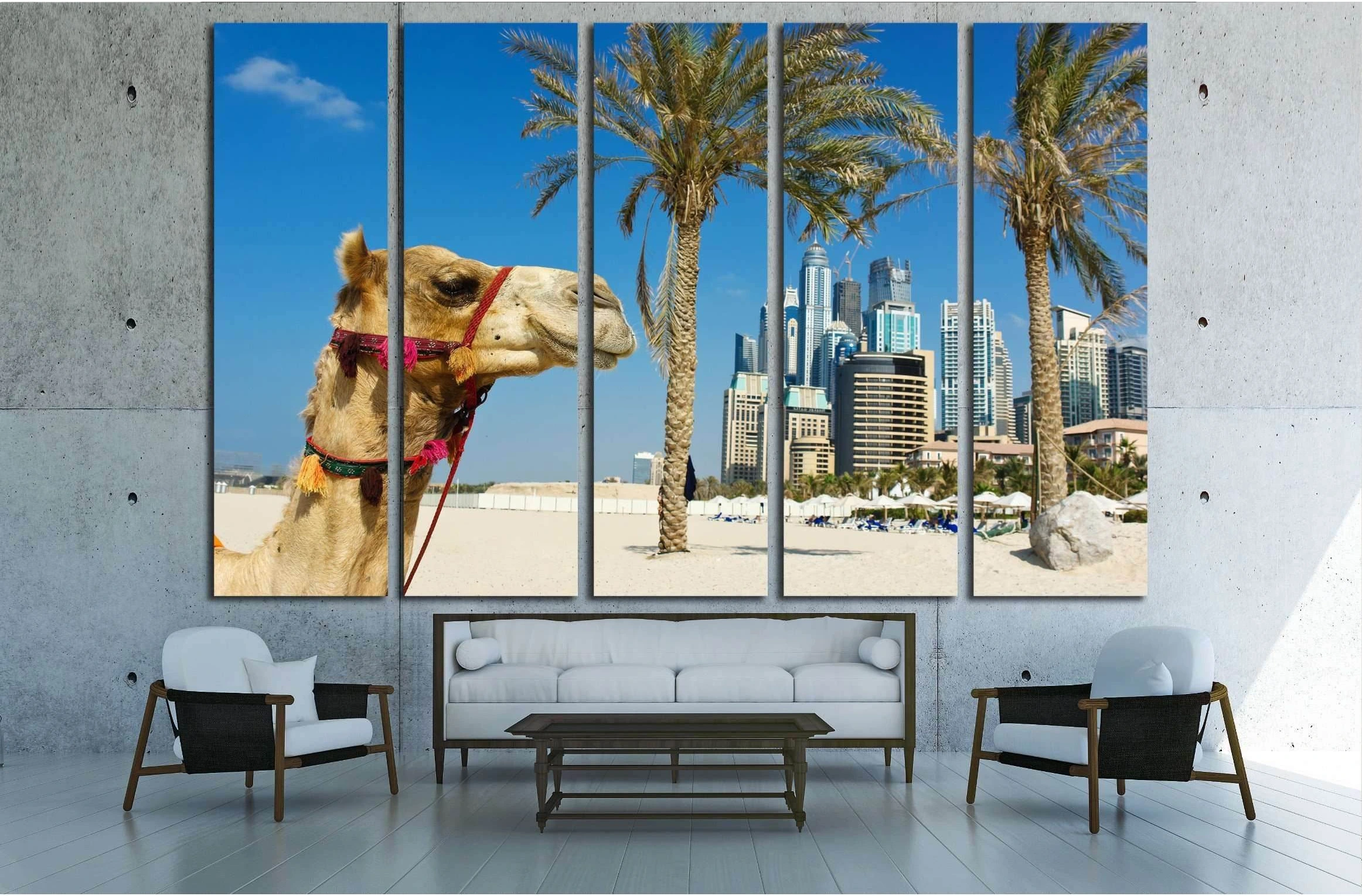 Camel at the urban building background of Dubai. UAE №2224 Ready to Hang Canvas Print - Zellart Canvas Prints ALL_Products, s-2224