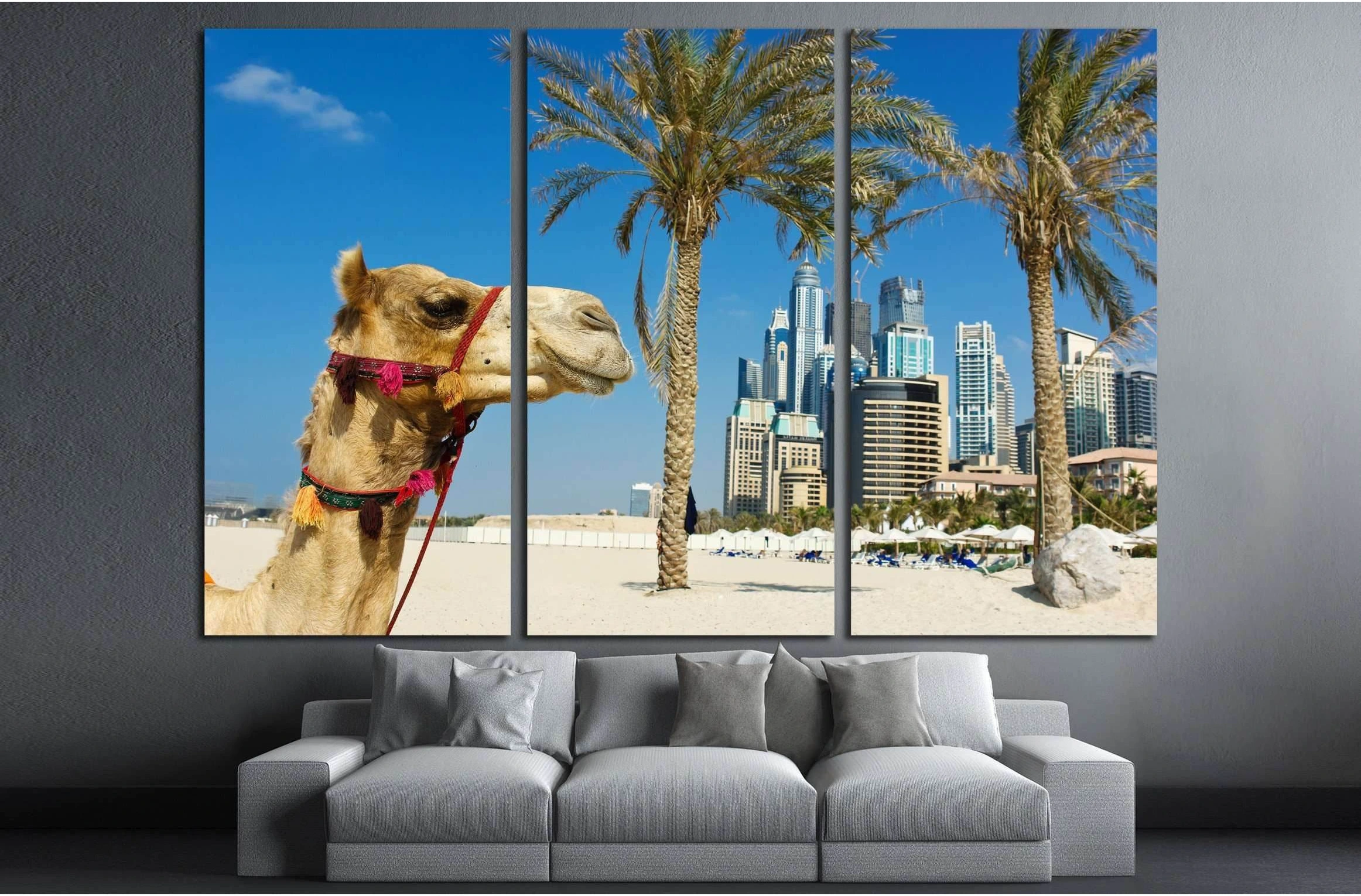 Camel at the urban building background of Dubai. UAE №2224 Ready to Hang Canvas Print - Zellart Canvas Prints ALL_Products, s-2224