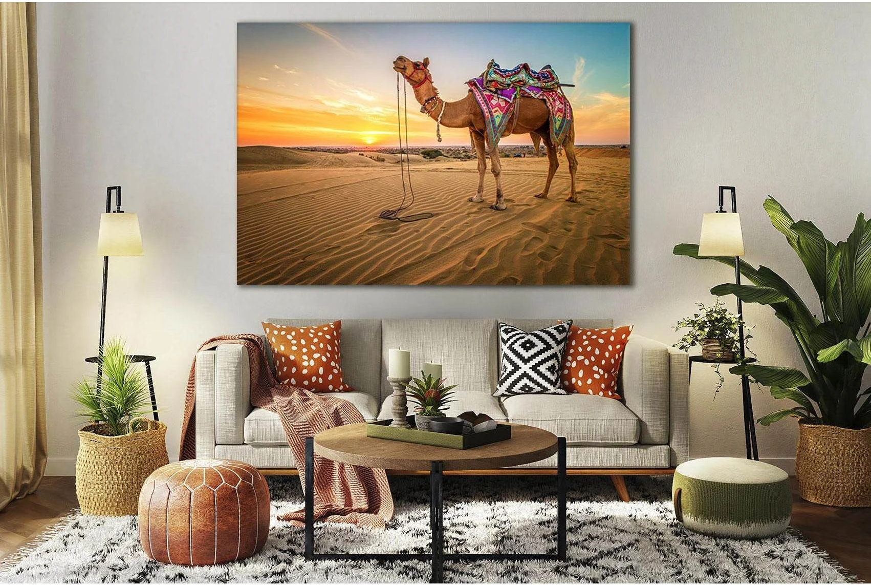 Camel In The Desert During Sunset №SL227 Ready to Hang Canvas Print - Zellart Canvas Prints 0new, ALL_Products, SUNRISE & SUNSET WALL ART