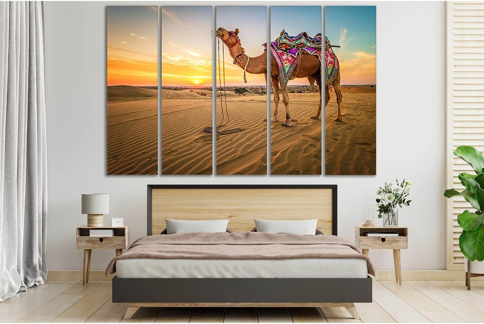 Camel In The Desert During Sunset №SL227 Ready to Hang Canvas Print - Zellart Canvas Prints 0new, ALL_Products, SUNRISE & SUNSET WALL ART