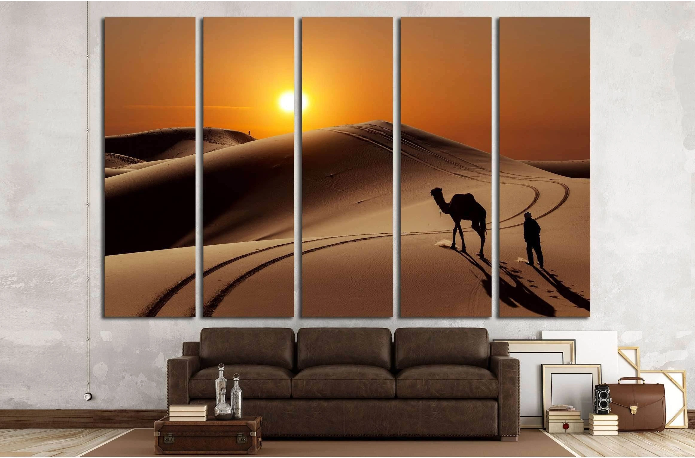 Camel with herdsman in the Sahara desert, Morocco №2695 Ready to Hang Canvas Print - Zellart Canvas Prints ALL_Products, s-2695